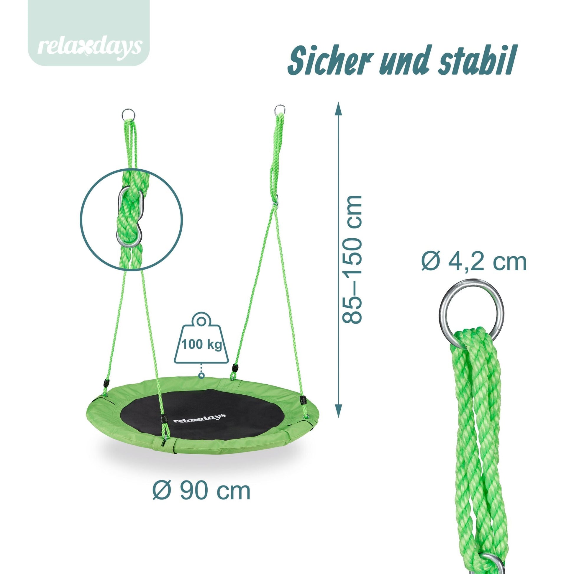 Nestschaukel 90cm Weiss-Grün-Schwarz von Relaxdays