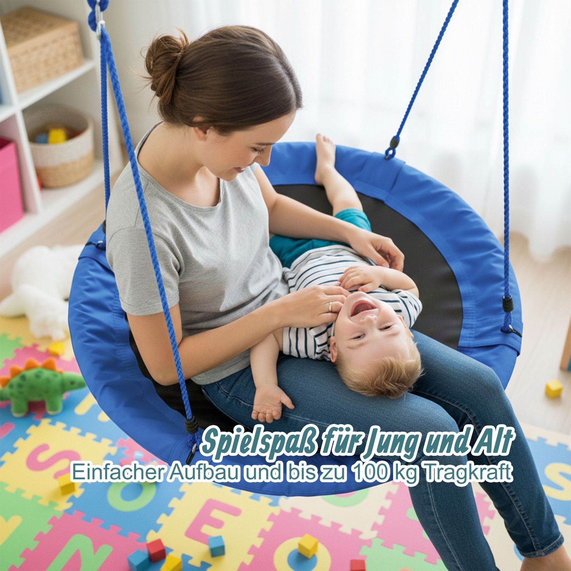 Nestschaukel 110cm Weiss-Blau-Schwarz von Relaxdays