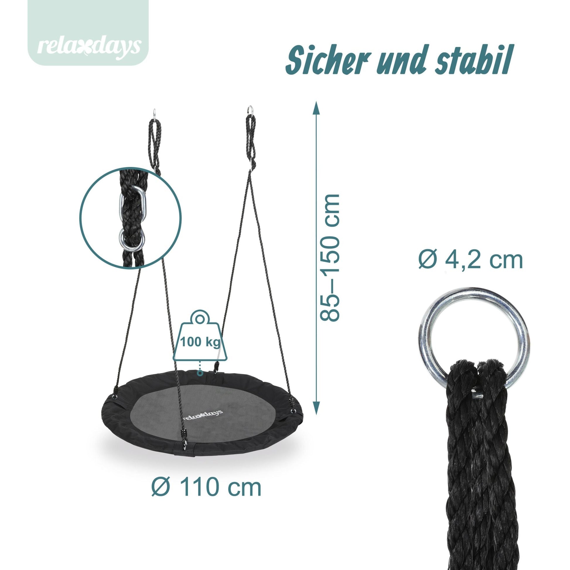 Nestschaukel 110cm Weiss-Schwarz von Relaxdays
