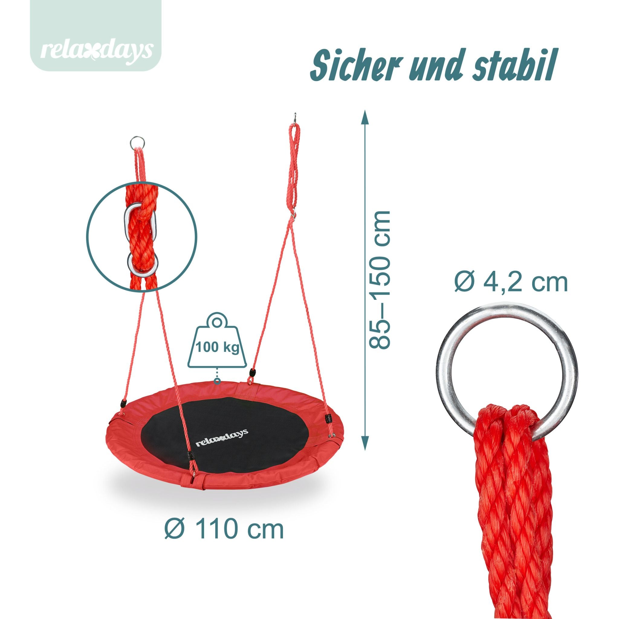 Nestschaukel 110cm Weiss-Rot-Schwarz von Relaxdays