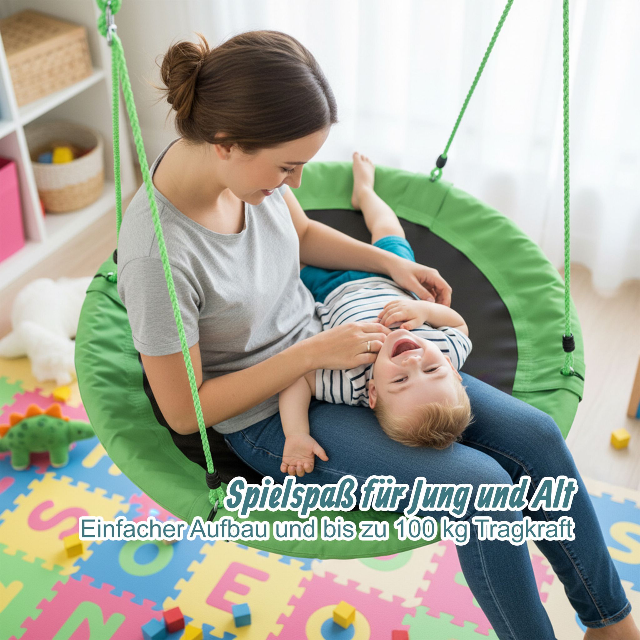 Nestschaukel 110cm Weiss-Grün-Schwarz von Relaxdays