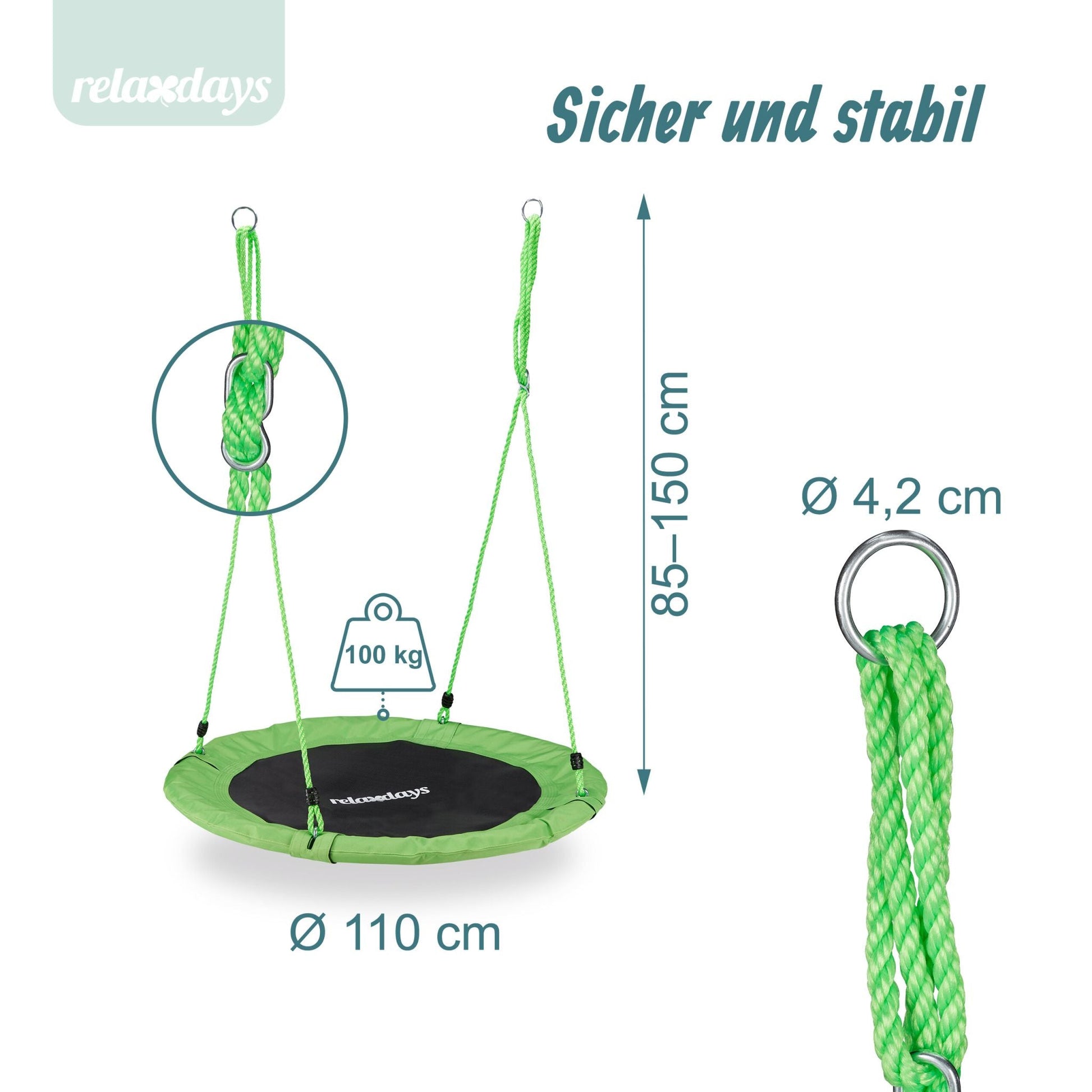 Nestschaukel 110cm Weiss-Grün-Schwarz von Relaxdays