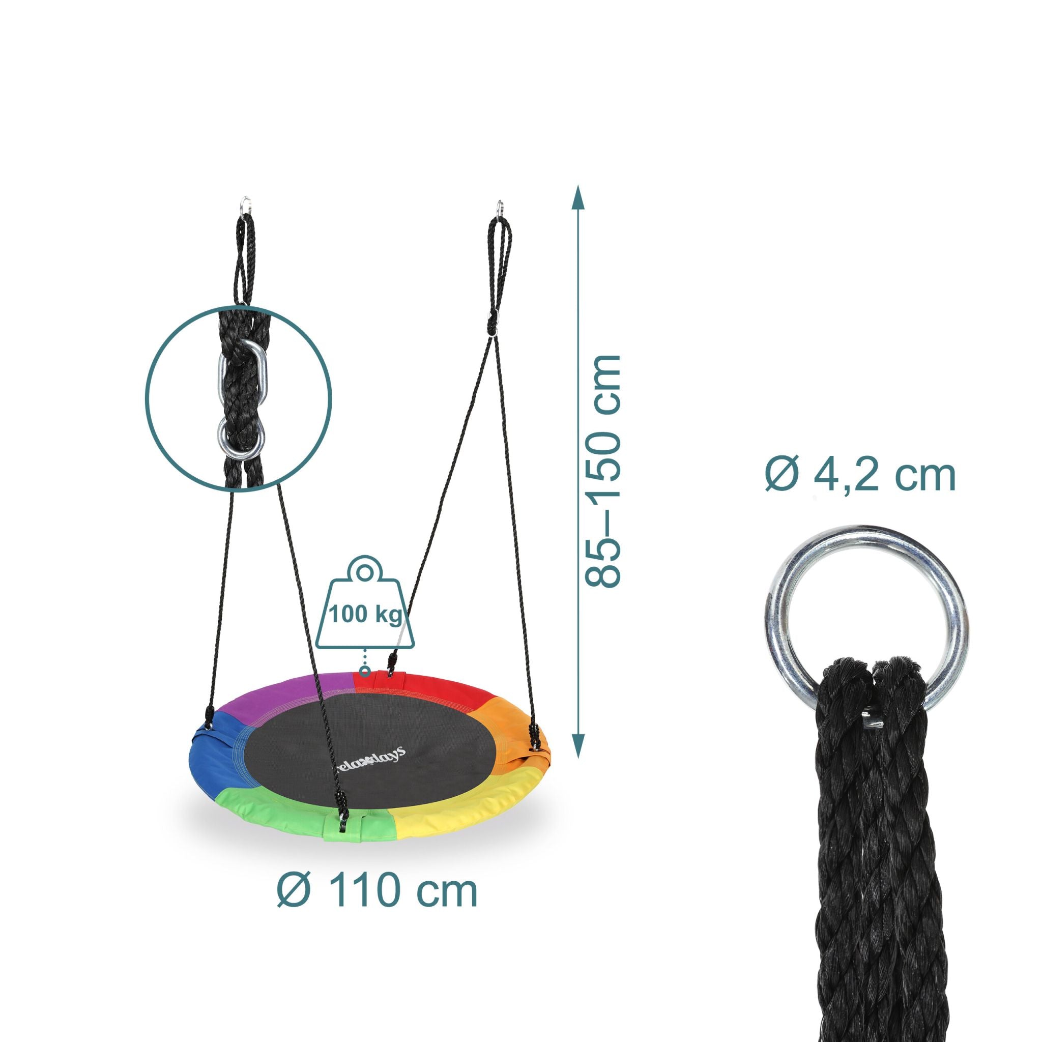 Nestschaukel 110cm Dunkelblau-Rot-Schwarz von Relaxdays