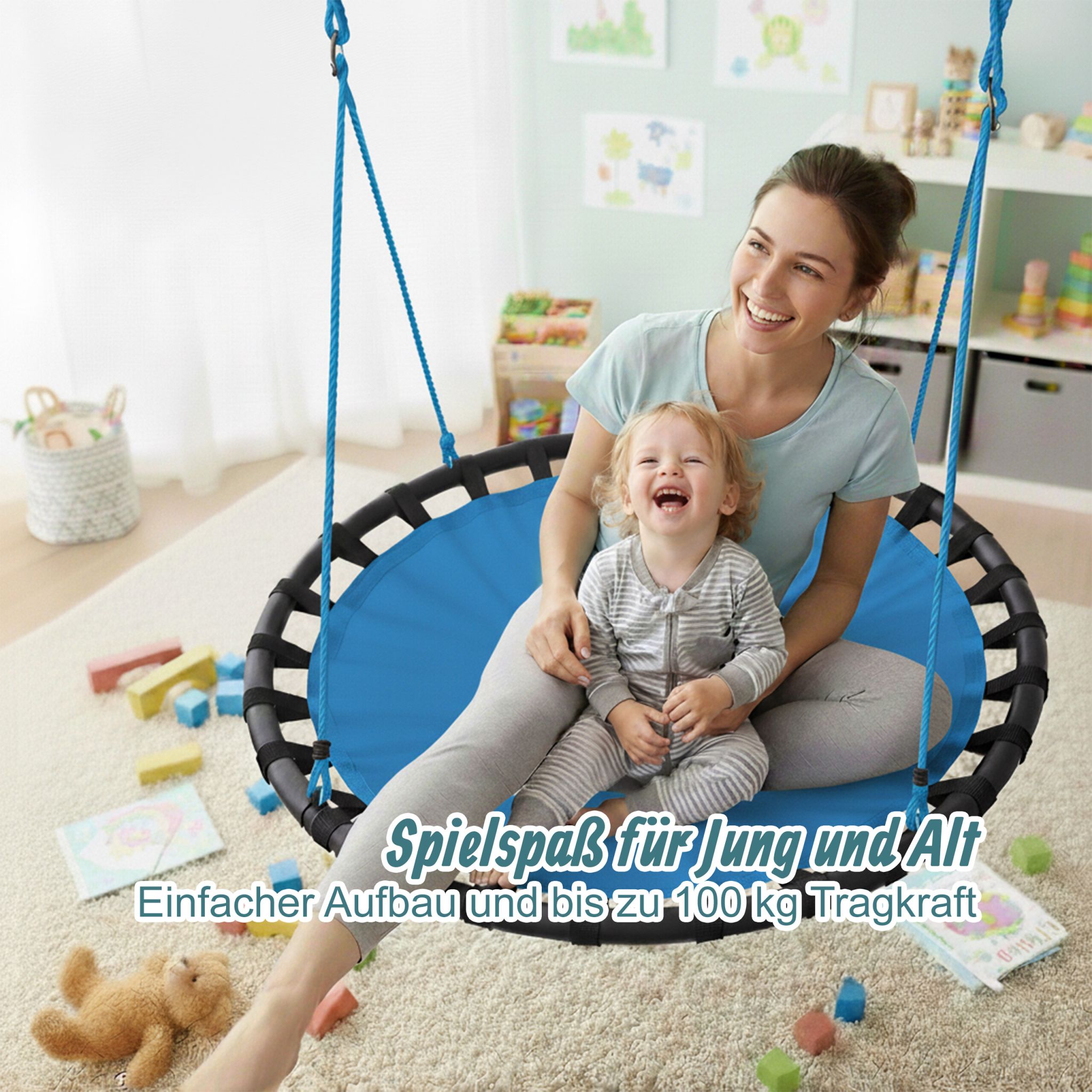 Nestschaukel 80cm Blau-Schwarz von Relaxdays