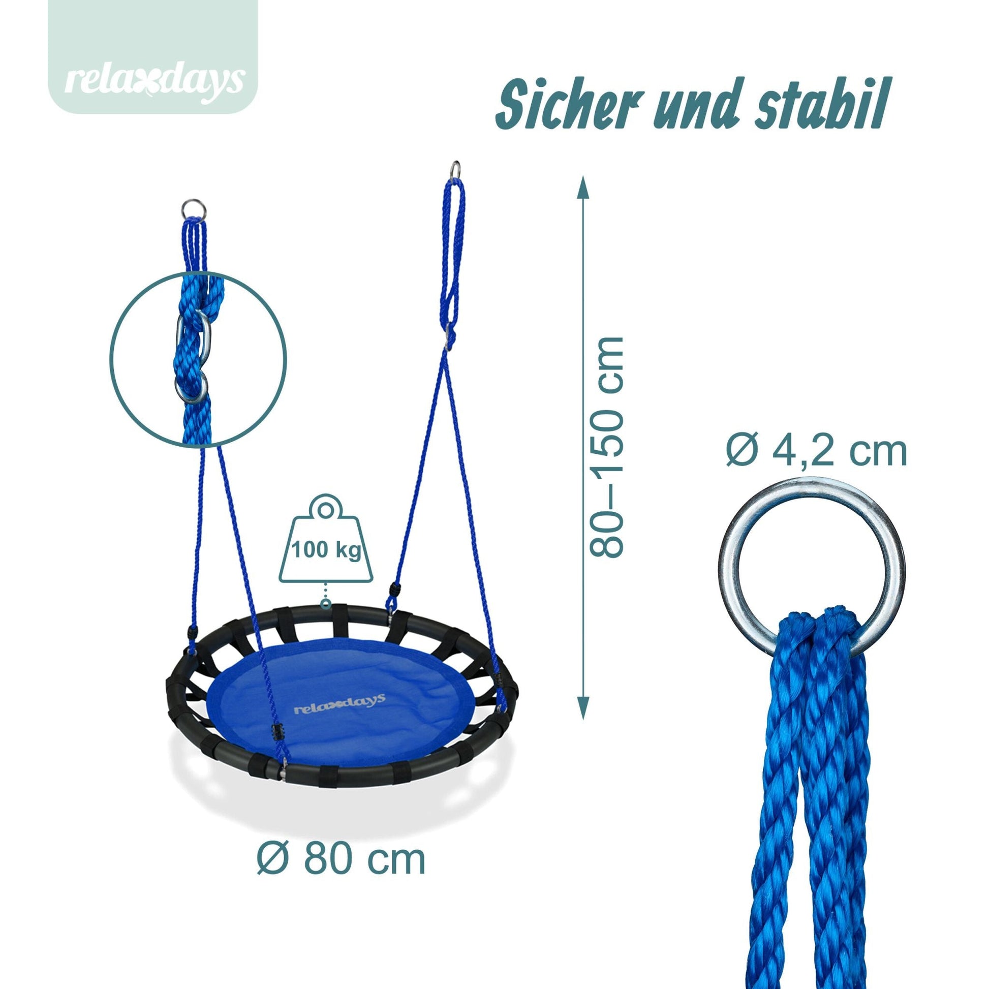 Nestschaukel 80cm Blau-Schwarz von Relaxdays