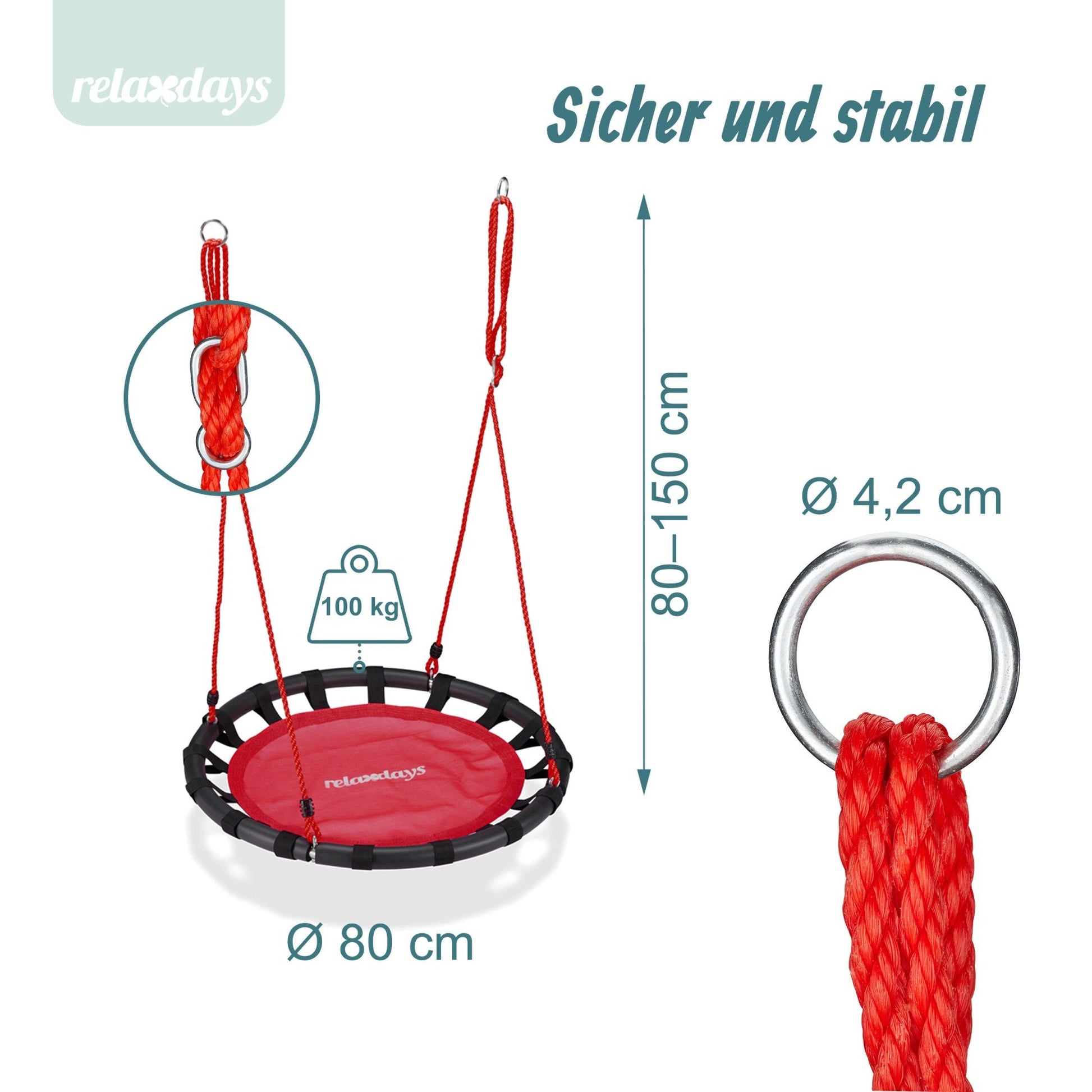 Nestschaukel 80cm Rot-Schwarz von Relaxdays