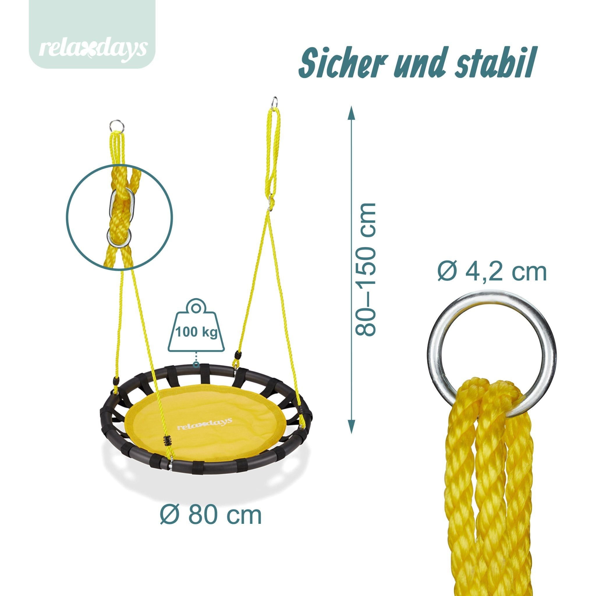 Nestschaukel 80cm Gelb-Schwarz von Relaxdays