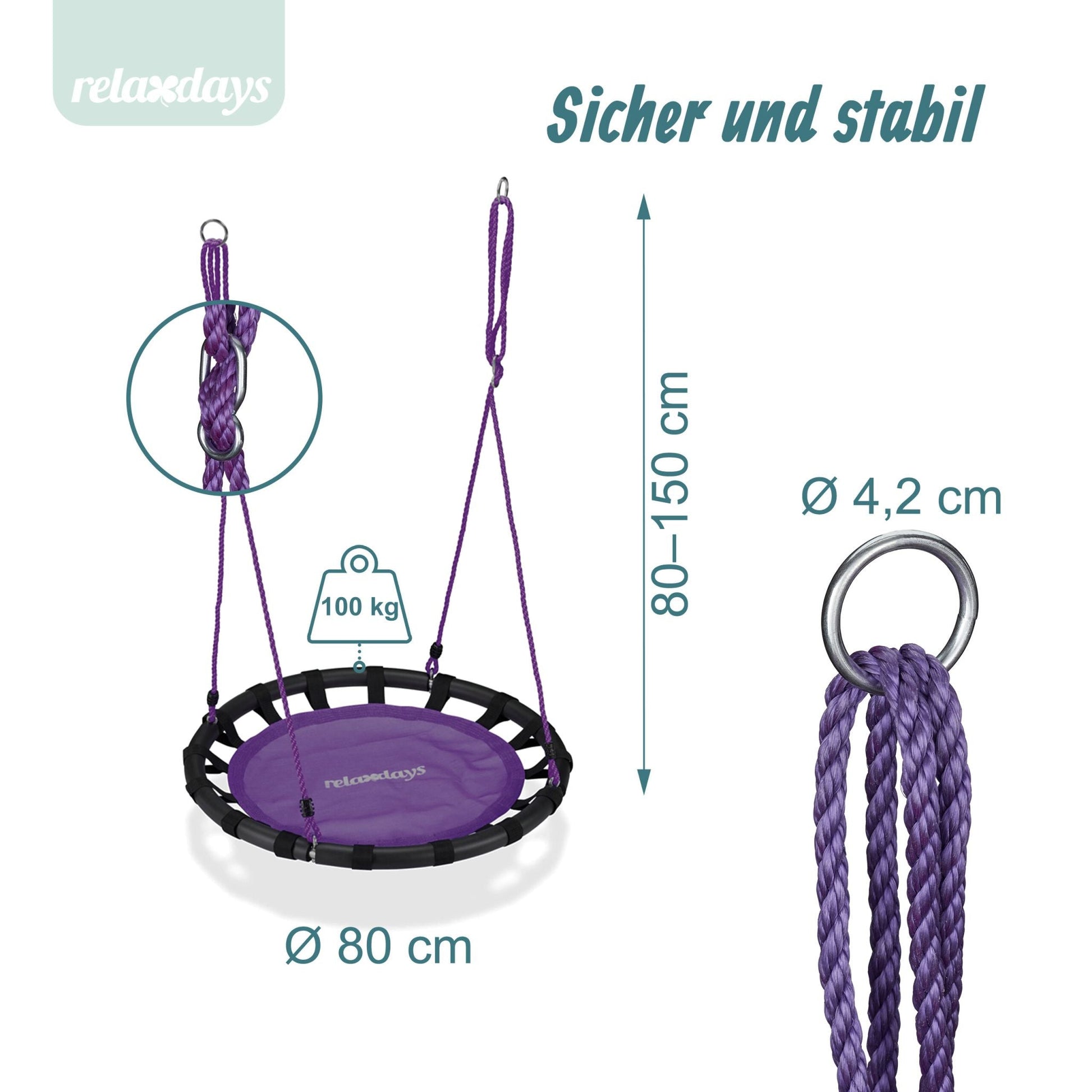 Nestschaukel 80cm Lila-Schwarz von Relaxdays