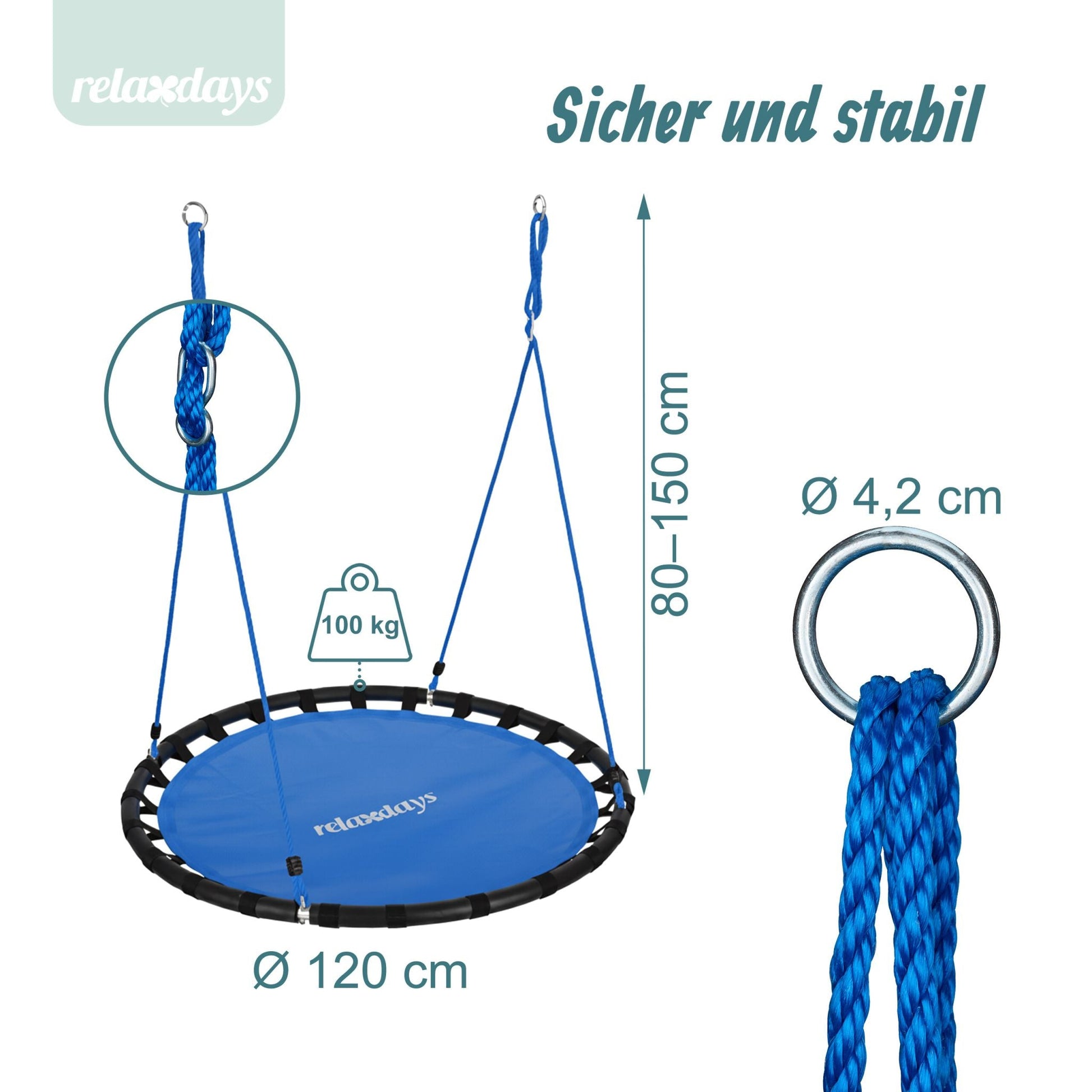 Nestschaukel 120cm Blau-Schwarz von Relaxdays