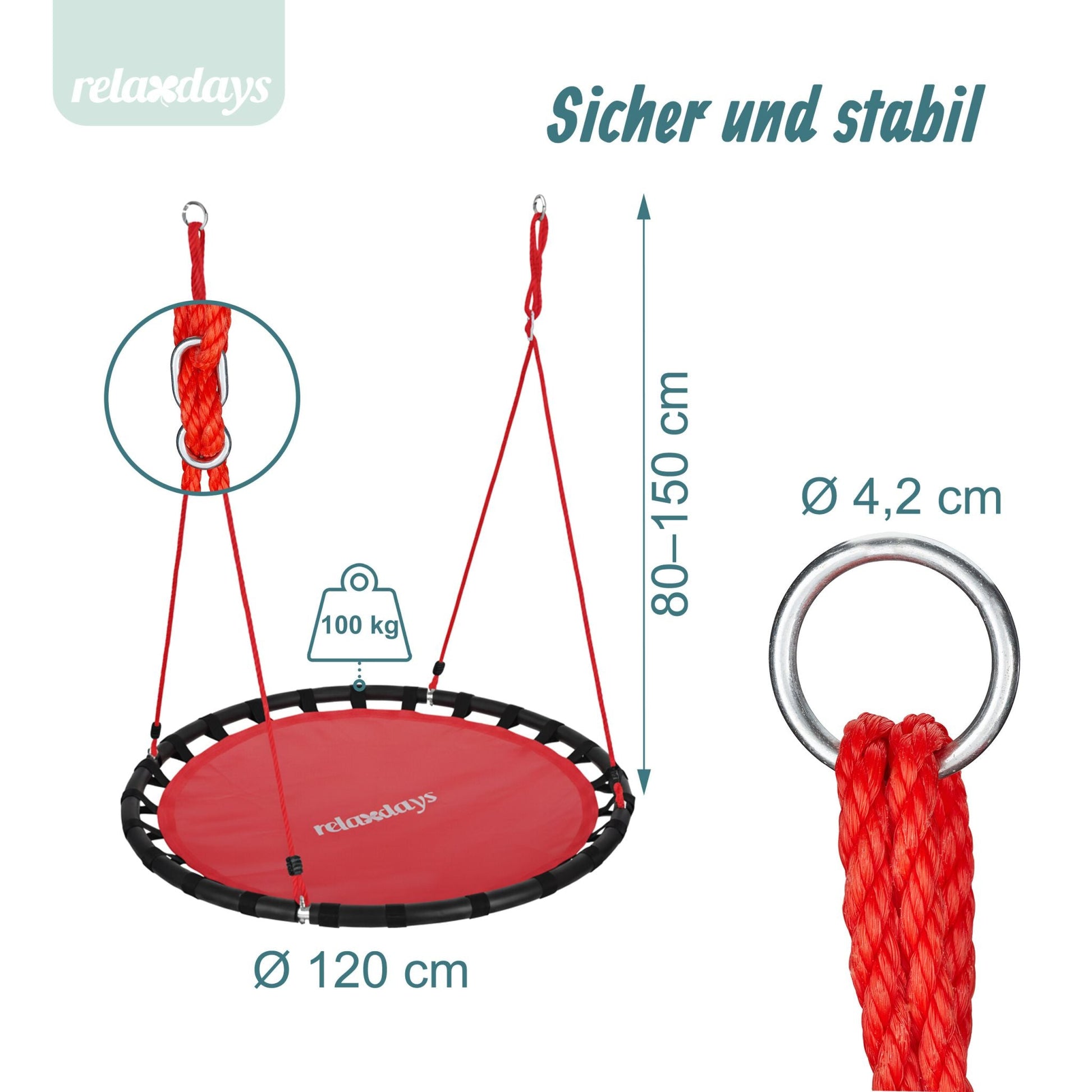 Nestschaukel 120cm Rot-Schwarz von Relaxdays