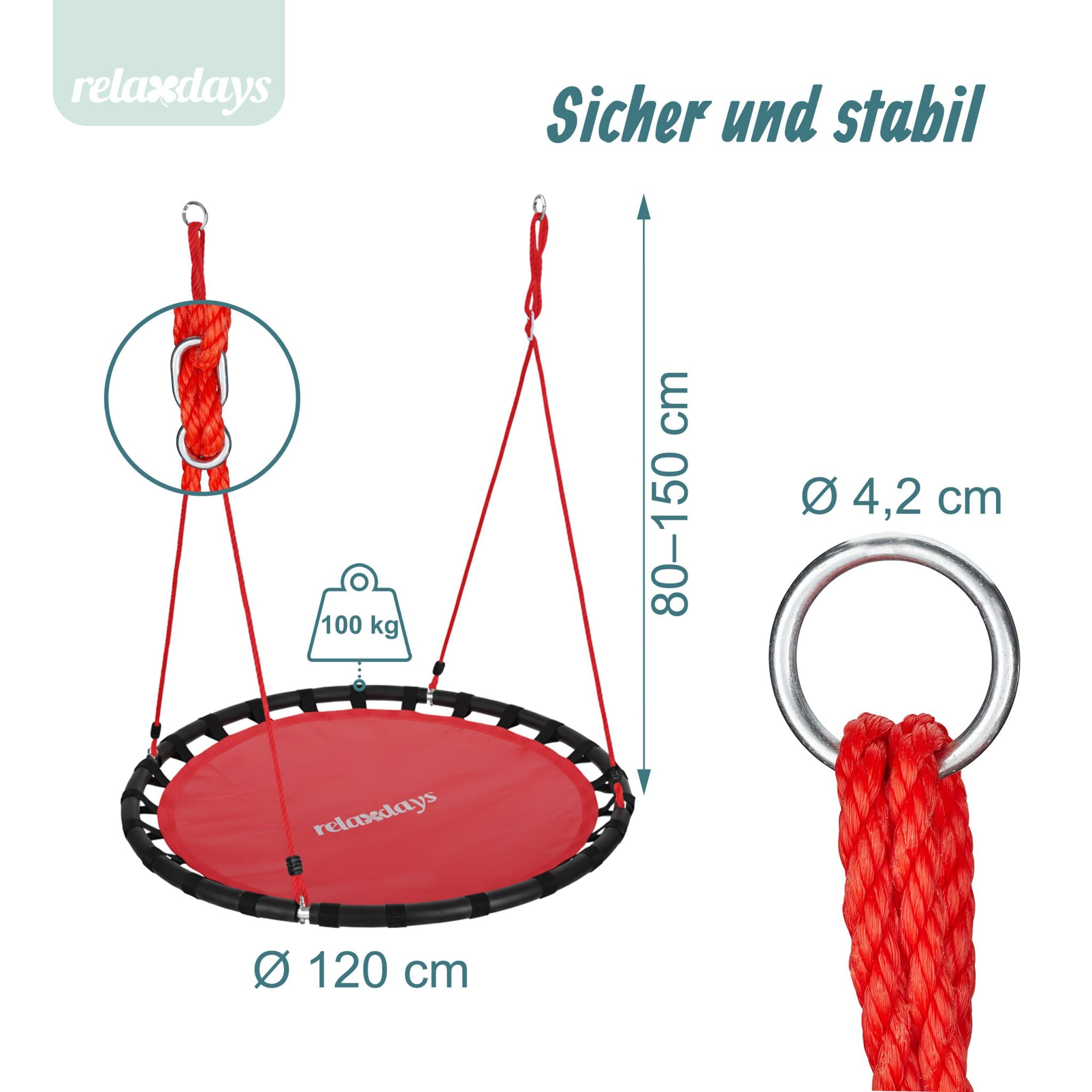 Nestschaukel 120cm Rot-Schwarz von Relaxdays