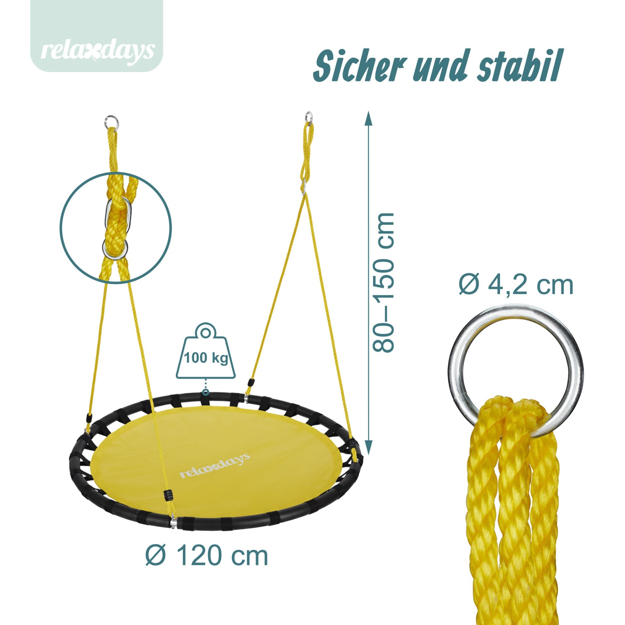 Nestschaukel 120cm Gelb-Schwarz von Relaxdays