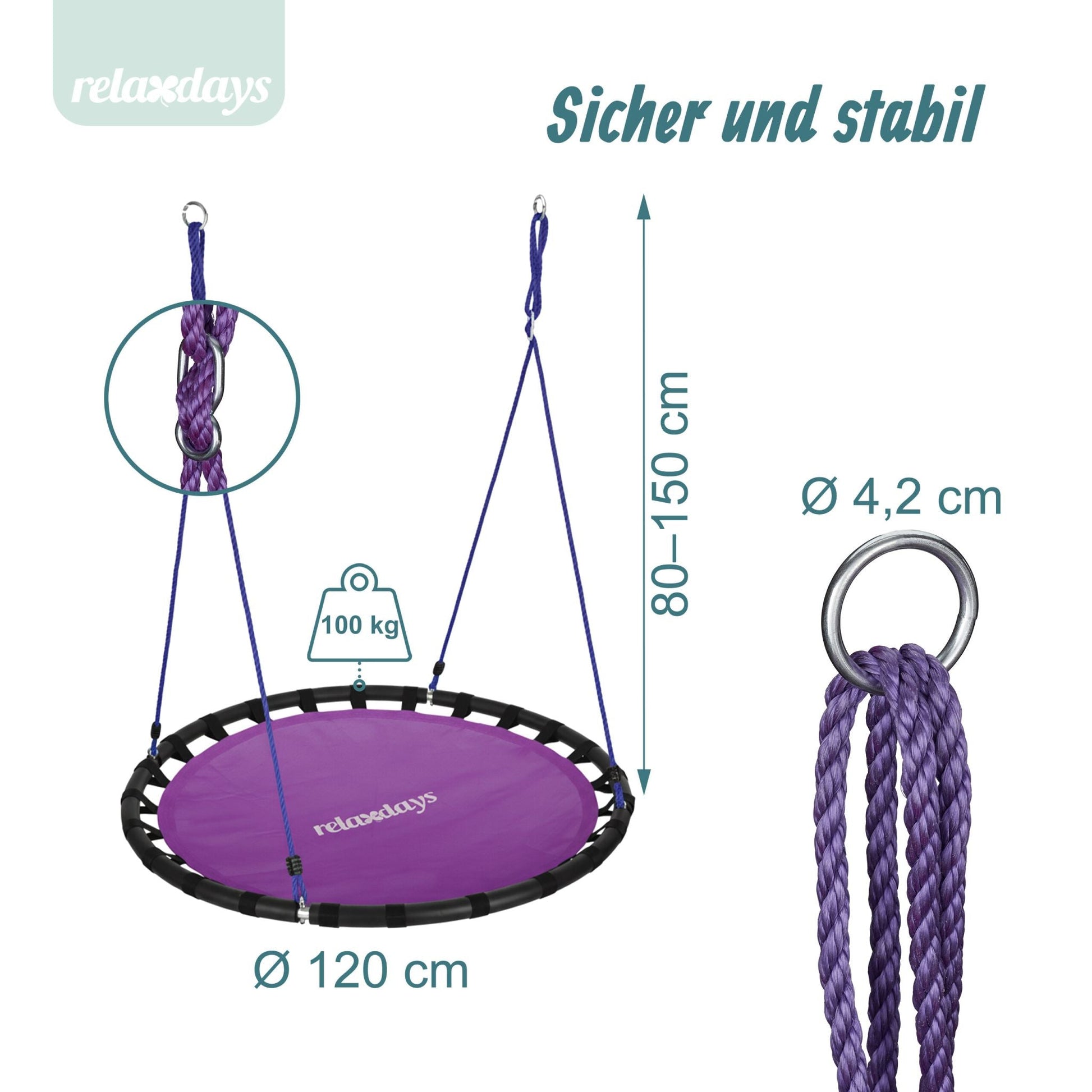 Nestschaukel 120cm Lila-Schwarz von Relaxdays