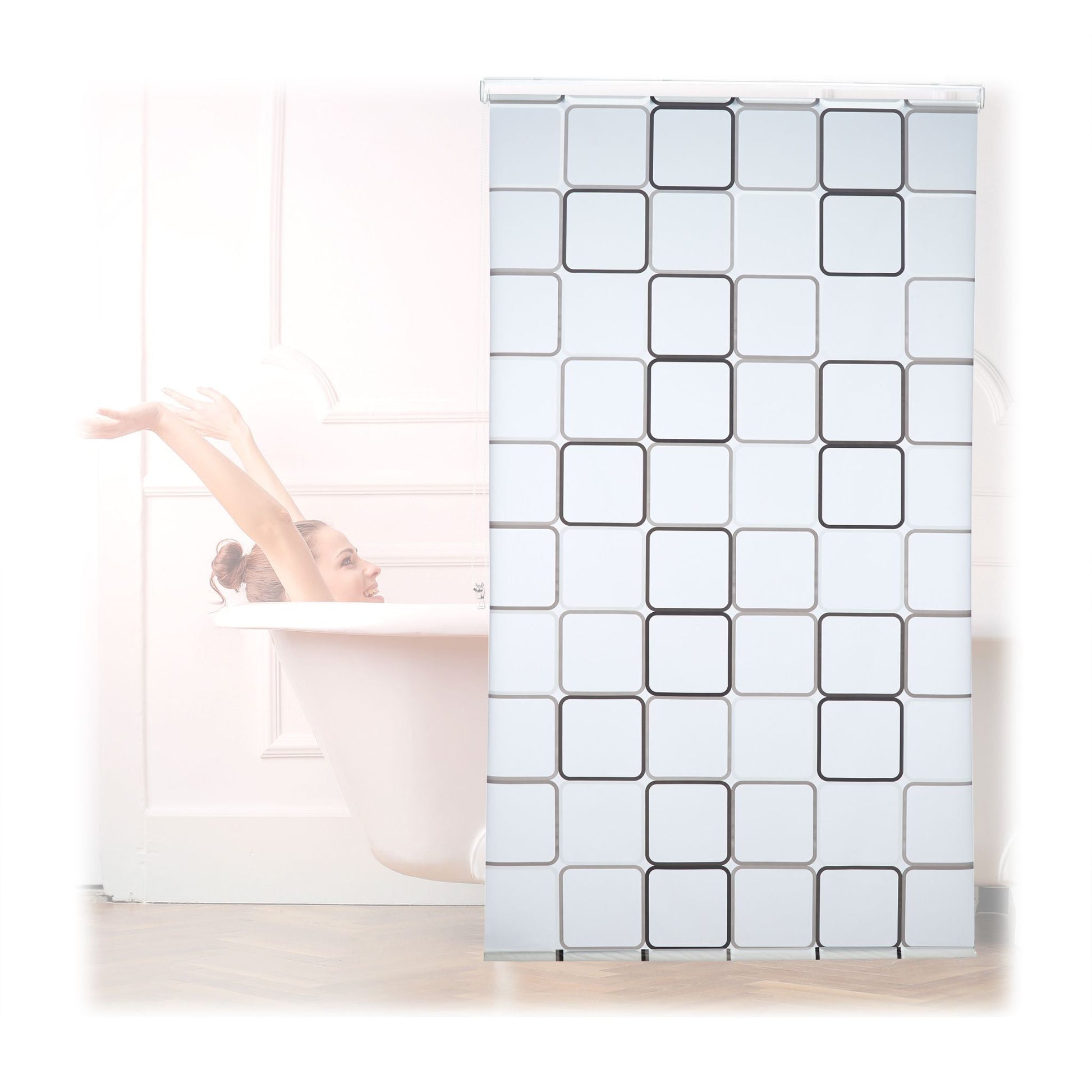 Duschrollo SQUARE Weiss-Grau von Relaxdays
