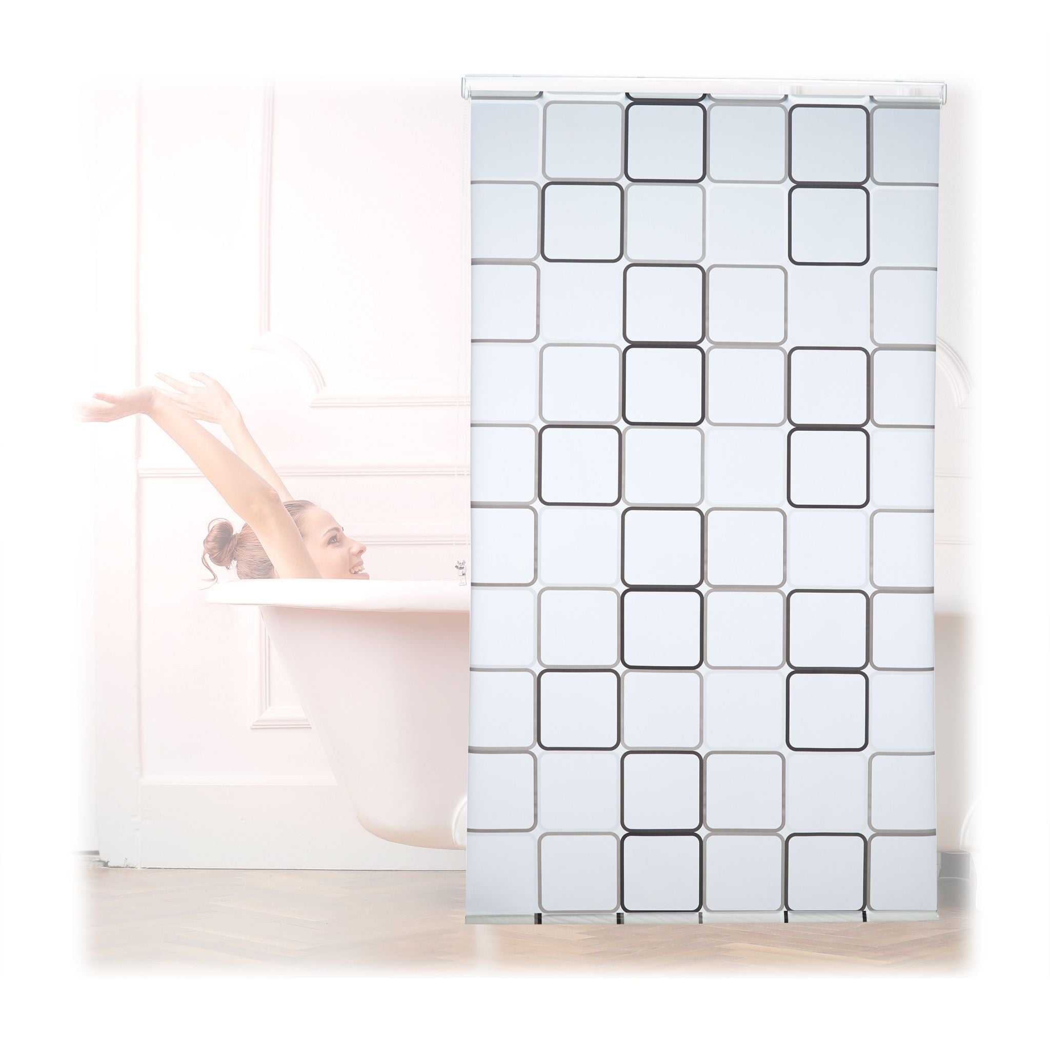 Duschrollo SQUARE Weiss-Grau von Relaxdays
