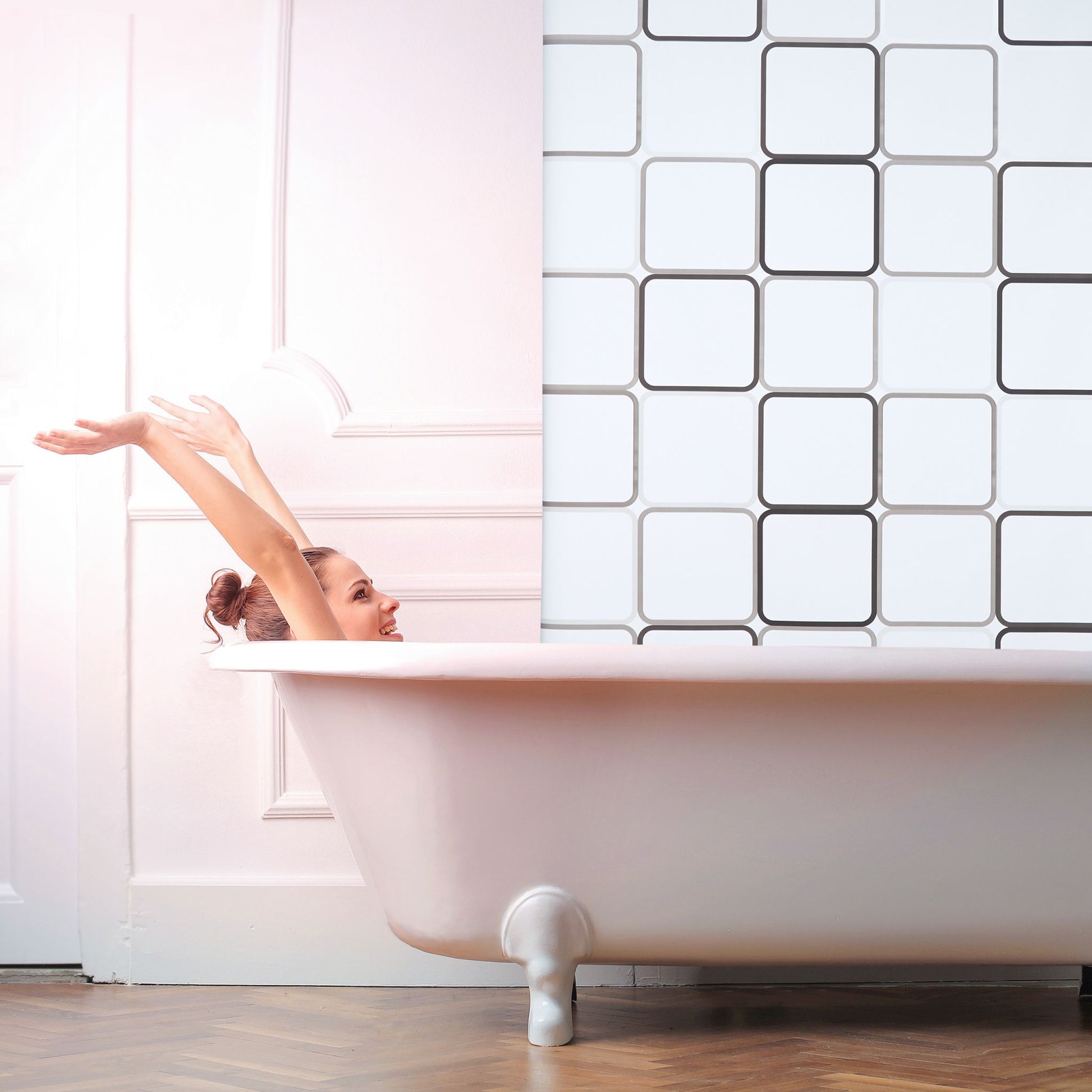 Duschrollo SQUARE Weiss-Grau von Relaxdays