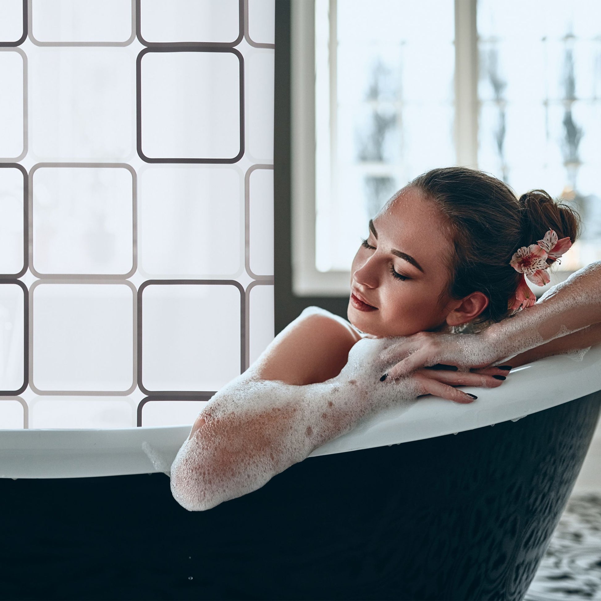 Duschrollo SQUARE Weiss-Grau von Relaxdays