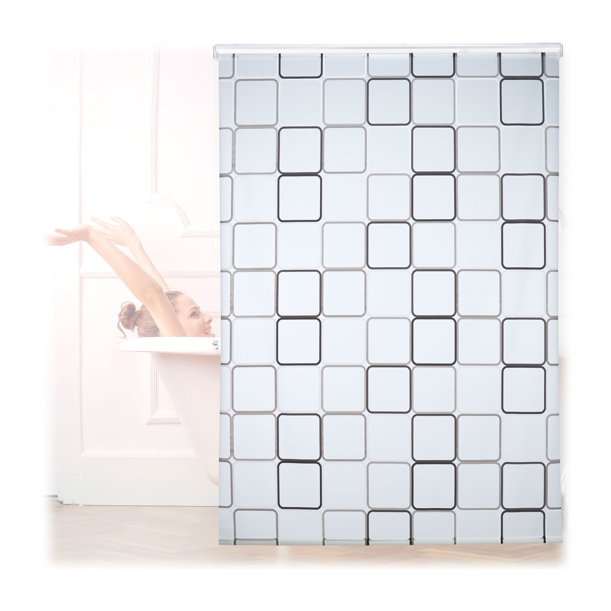 Duschrollo SQUARE Weiss-Grau von Relaxdays