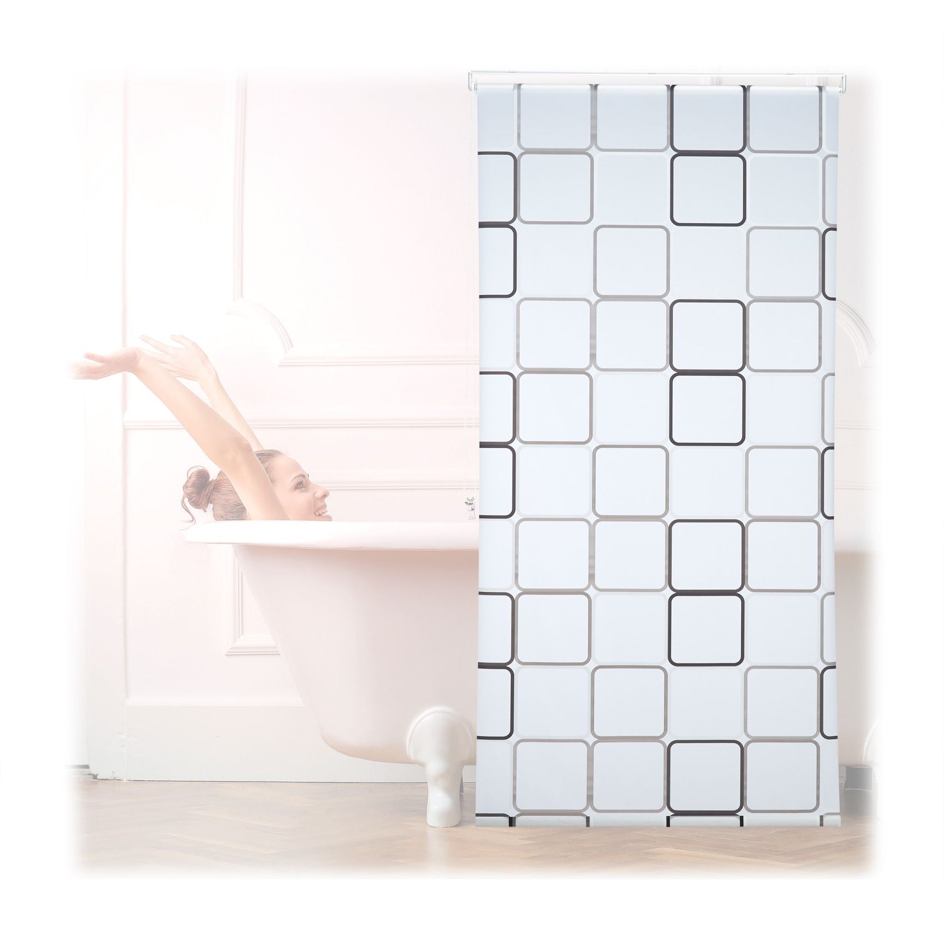 Duschrollo SQUARE Weiss-Grau von Relaxdays