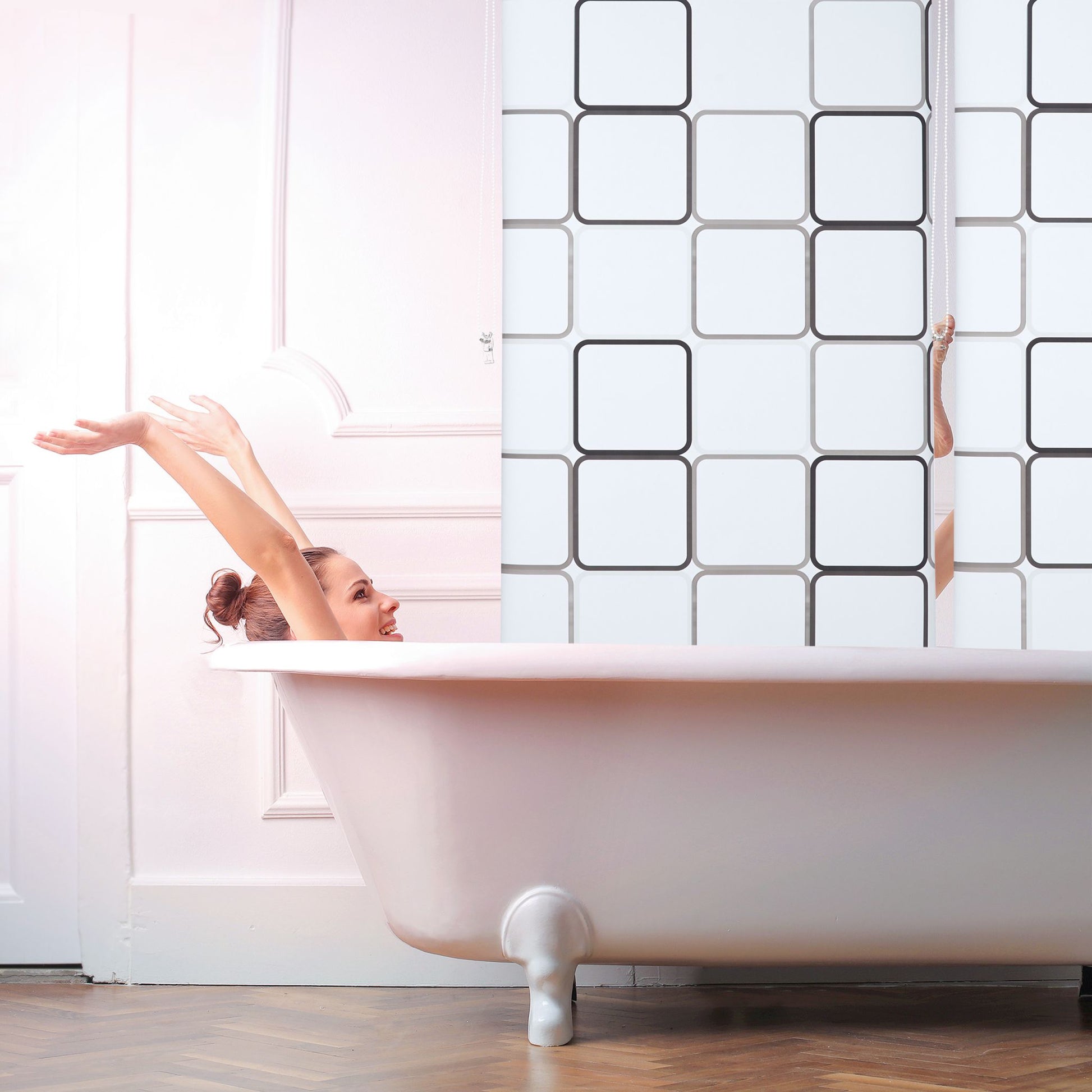 Duschrollo SQUARE Weiss-Grau von Relaxdays