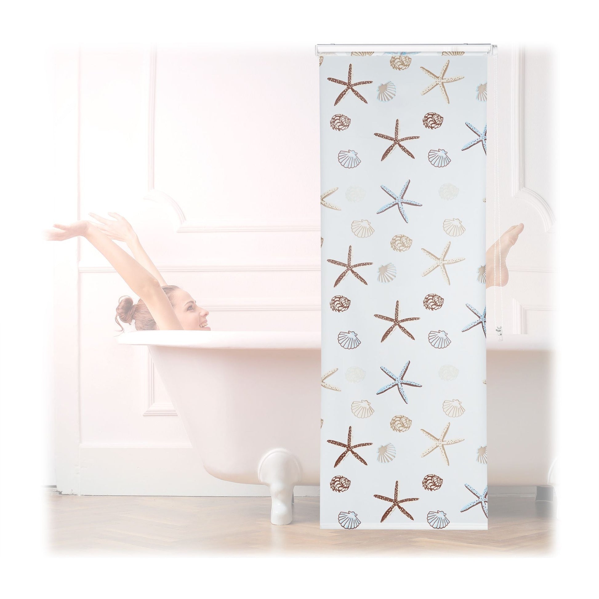 Duschrollo OCEAN Weiss-Braun-Hellblau von Relaxdays
