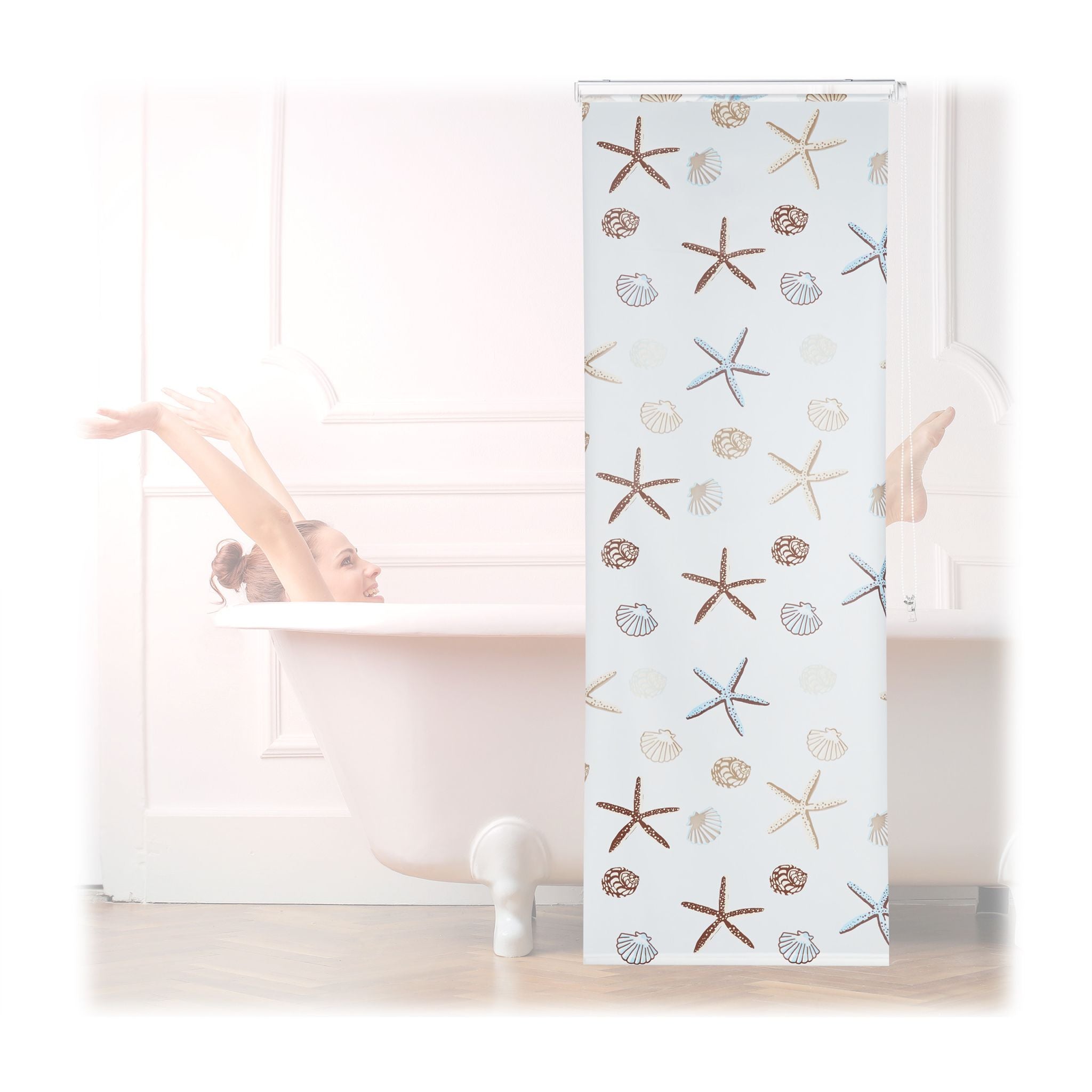 Duschrollo OCEAN Weiss-Braun-Hellblau von Relaxdays
