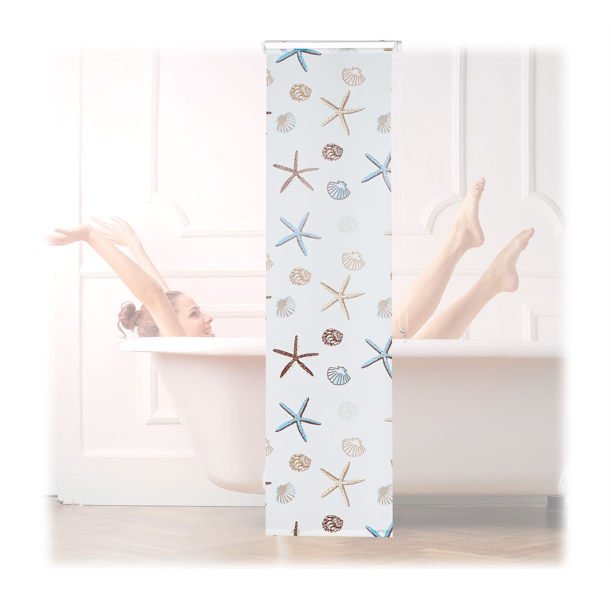 Duschrollo OCEAN Weiss-Braun-Hellblau von Relaxdays