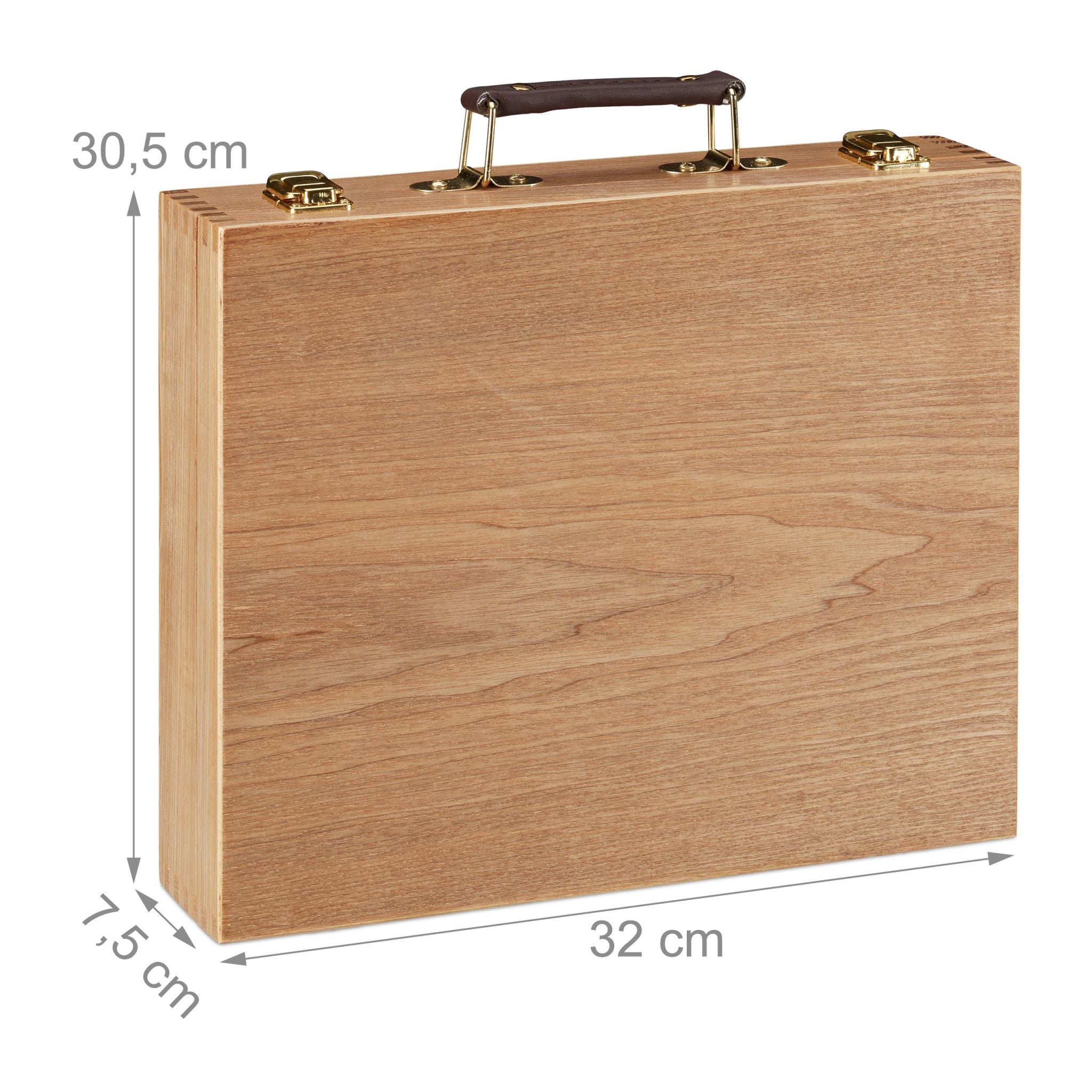 Malkoffer Holz 22-teilig Braun-Creme-Hellbraun von Relaxdays