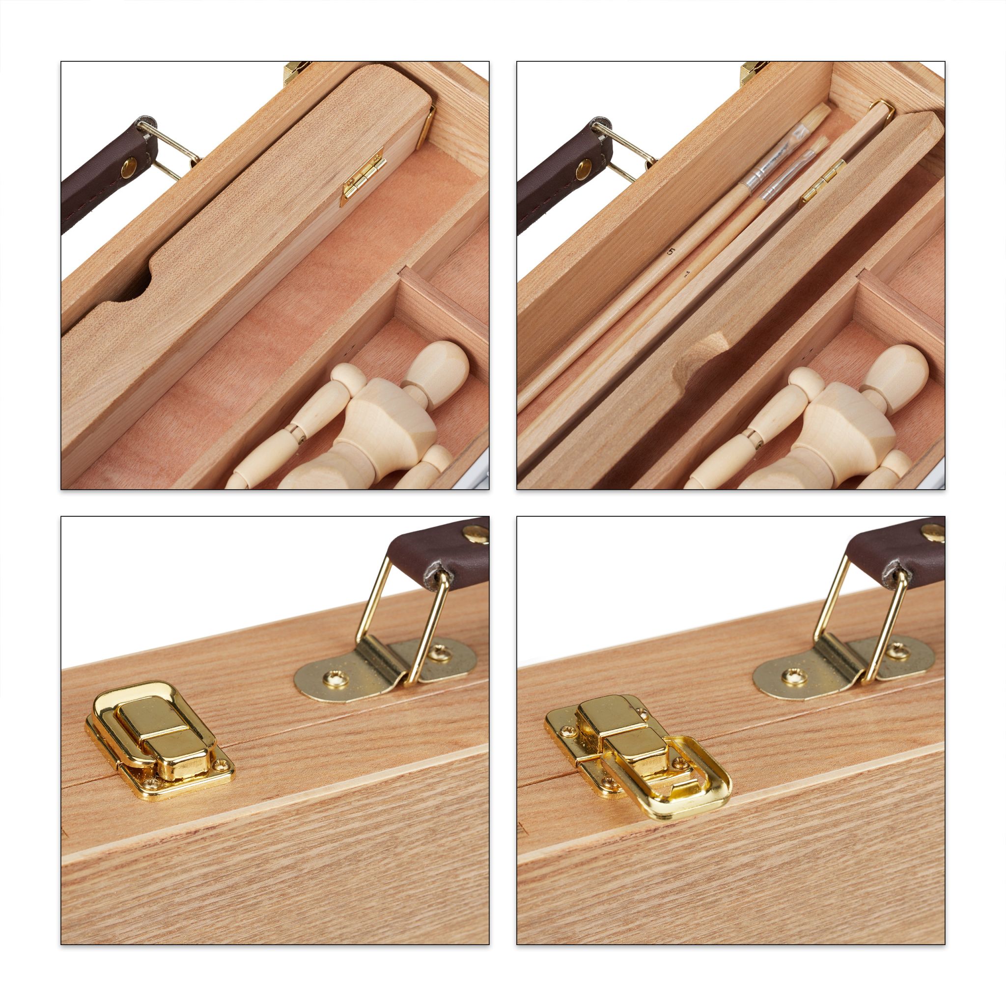 Malkoffer Holz 22-teilig Braun-Creme-Hellbraun von Relaxdays