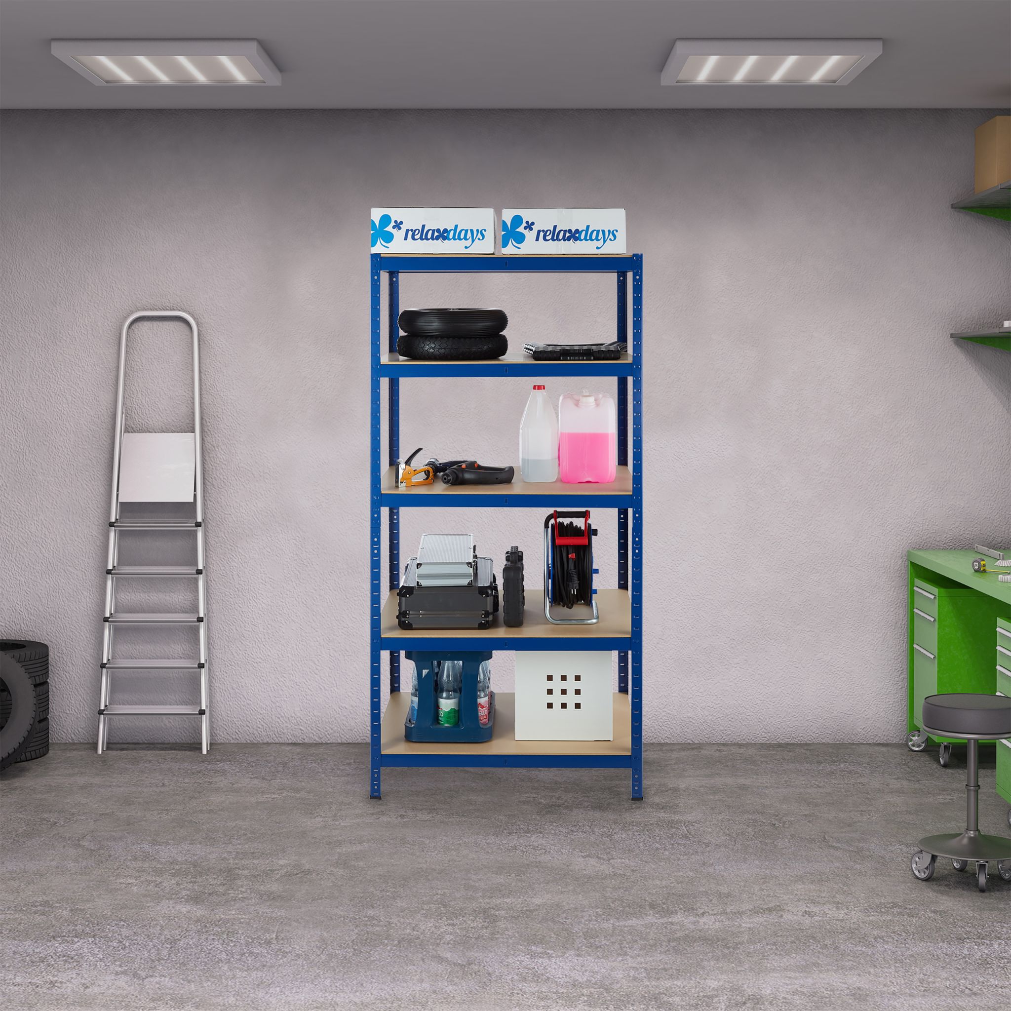 Schwerlastregal 180x90x60 in Blau Blau-Hellbraun von Relaxdays