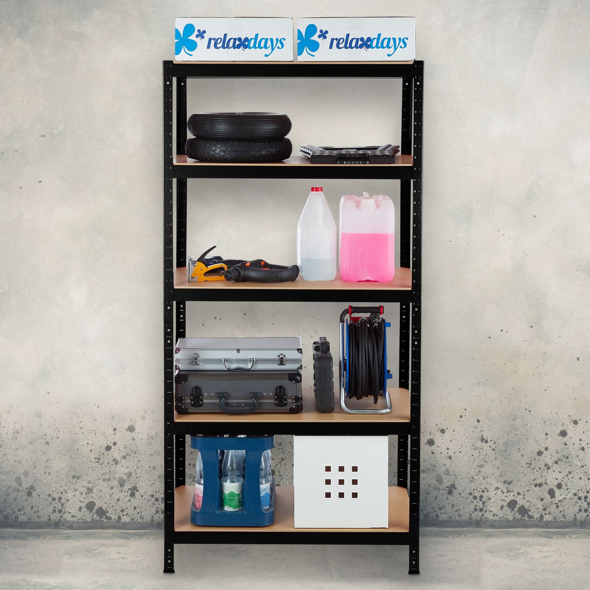 Schwerlastregal 180x90x60 in Schwarz Hellbraun-Schwarz von Relaxdays