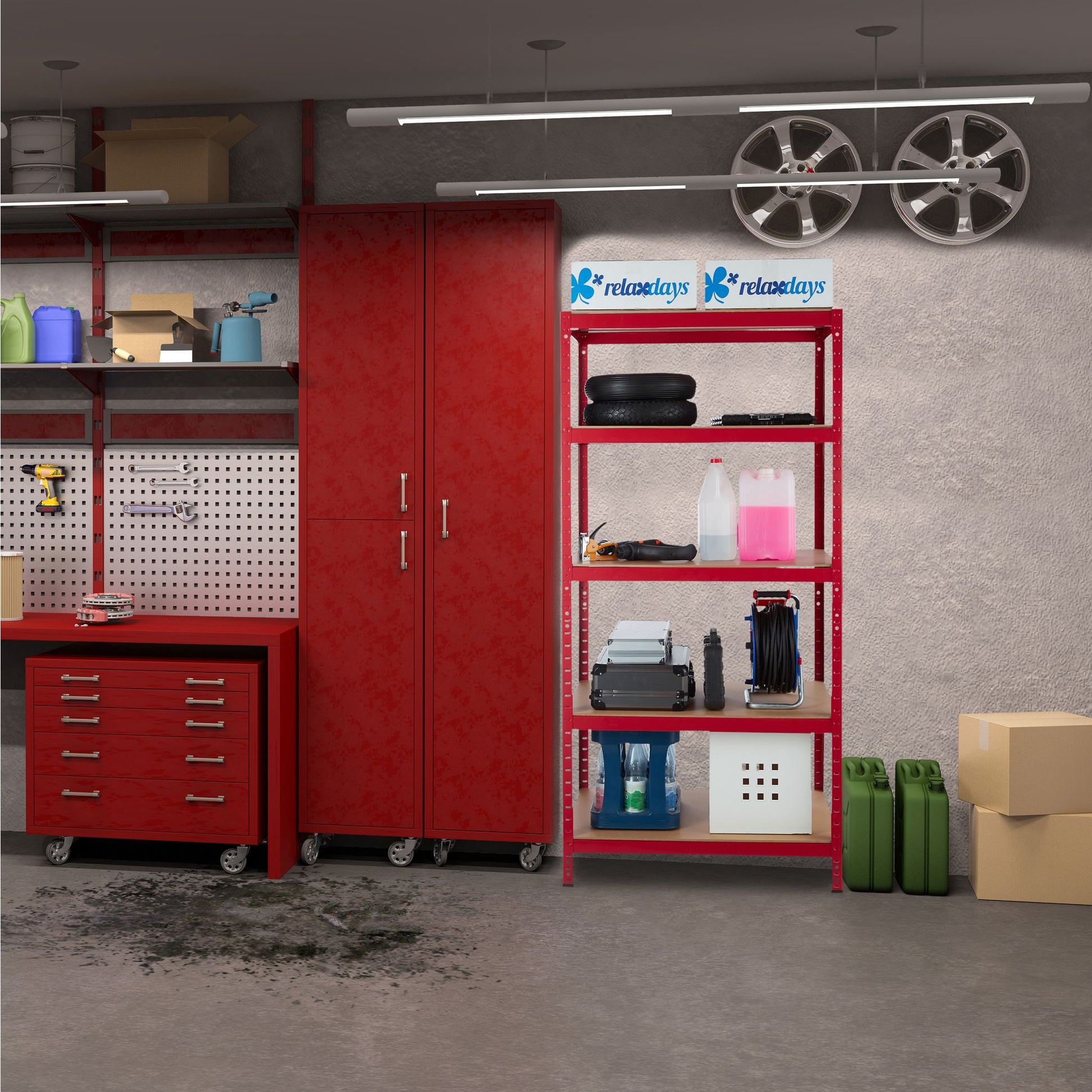 Schwerlastregal 180x90x60 in Rot Hellbraun-Rot von Relaxdays
