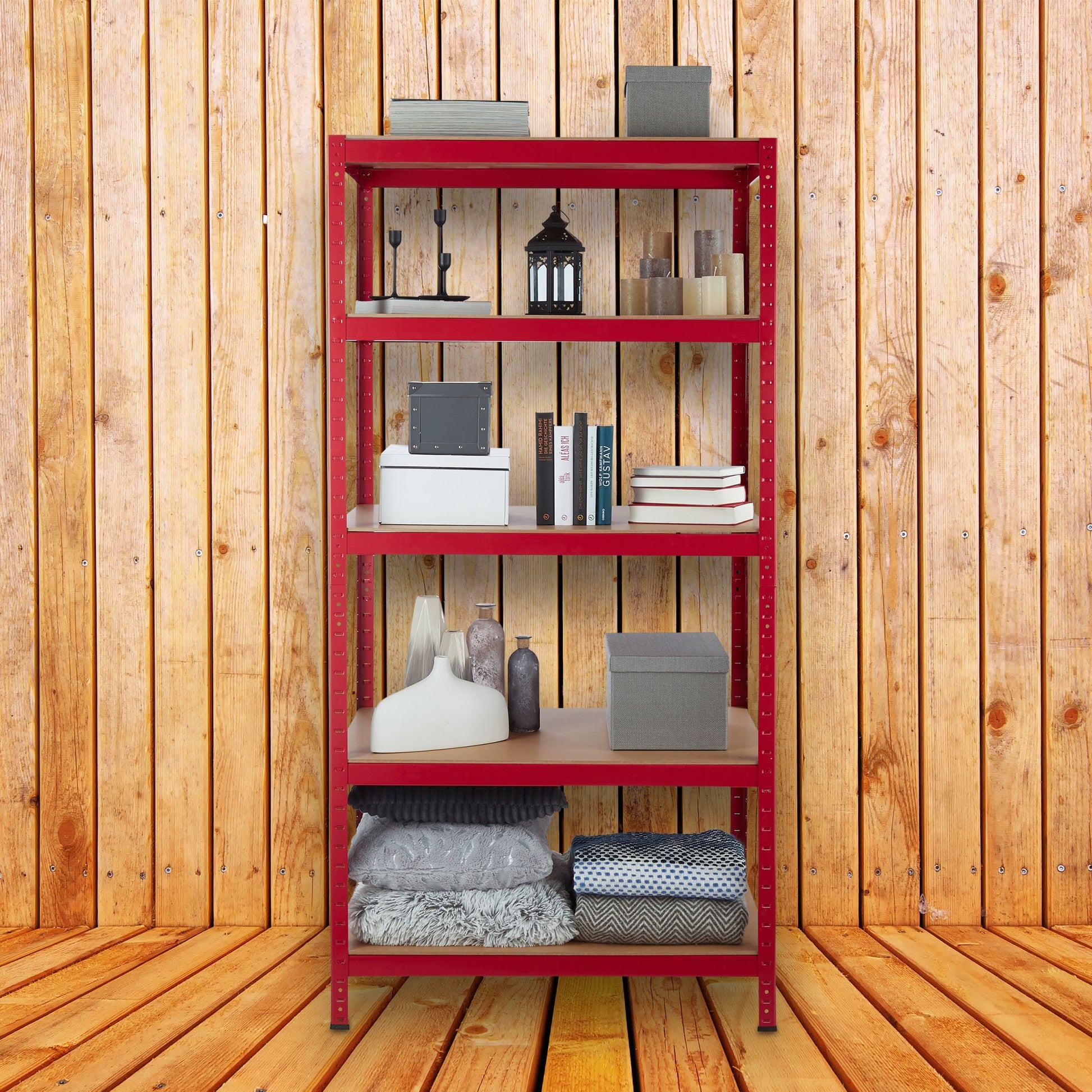 Schwerlastregal 180x90x60 in Rot Hellbraun-Rot von Relaxdays