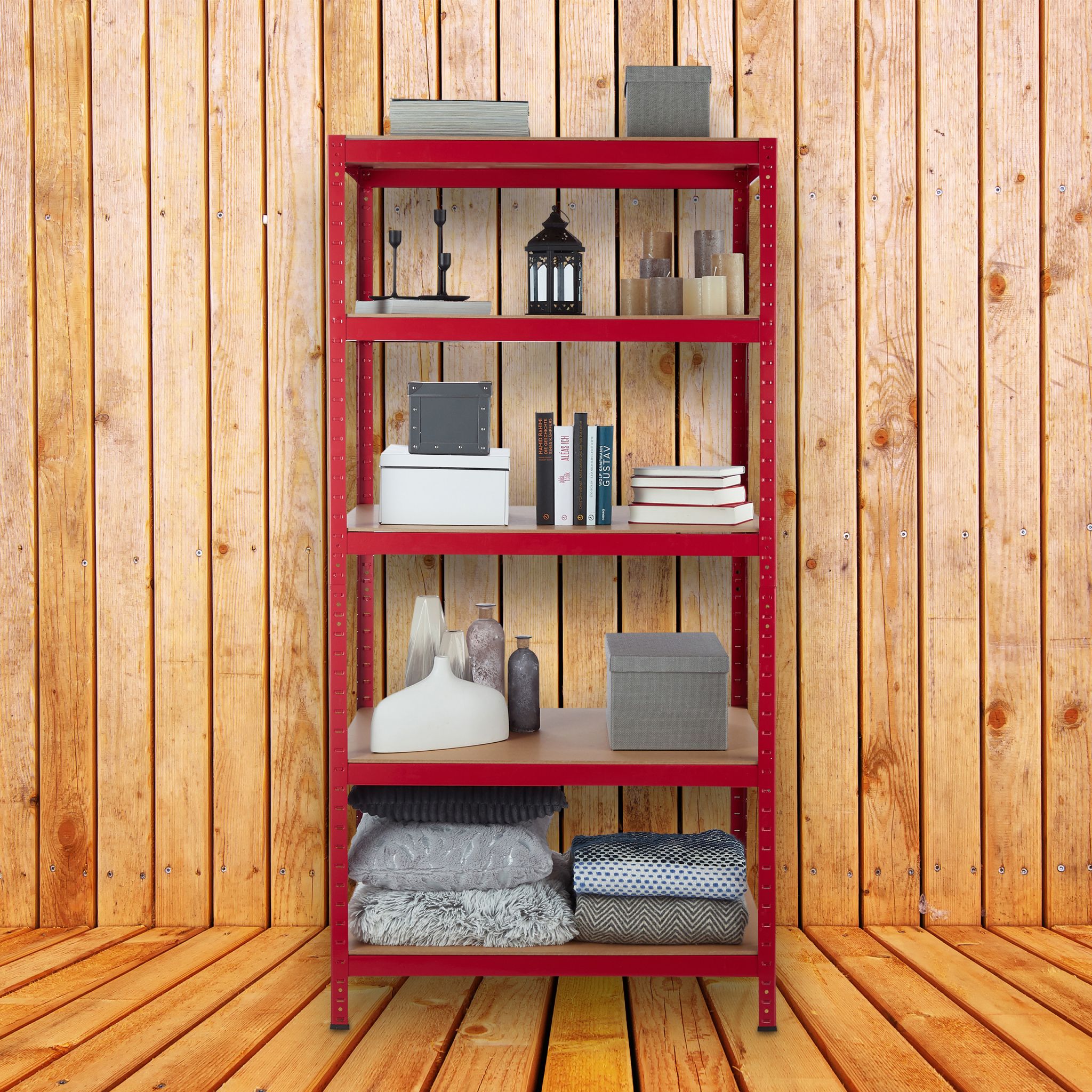 Schwerlastregal 180x90x60 in Rot Hellbraun-Rot von Relaxdays