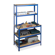 Schwerlastregal mit Werkbank blau Blau-Hellbraun von Relaxdays