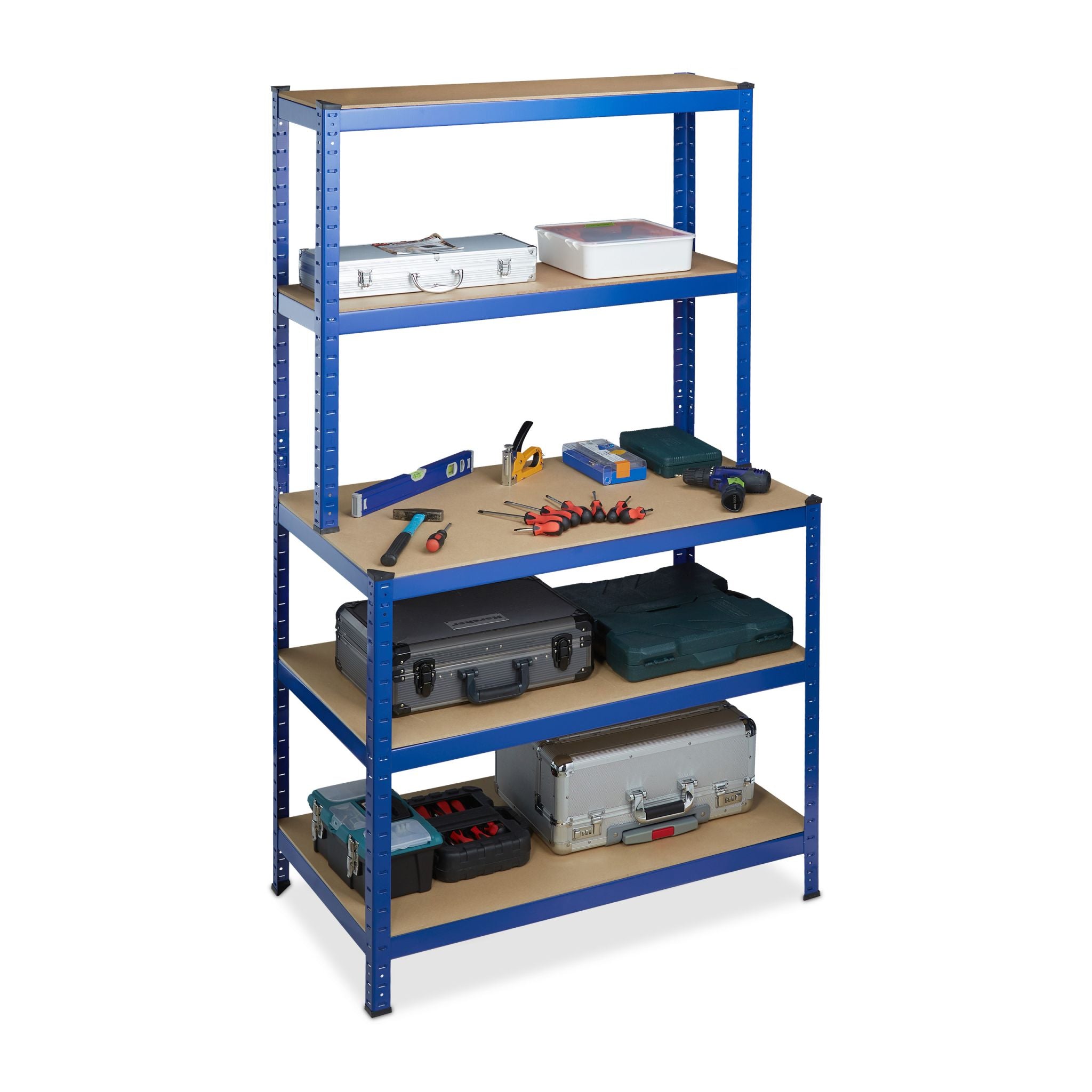Schwerlastregal mit Werkbank blau Blau-Hellbraun von Relaxdays