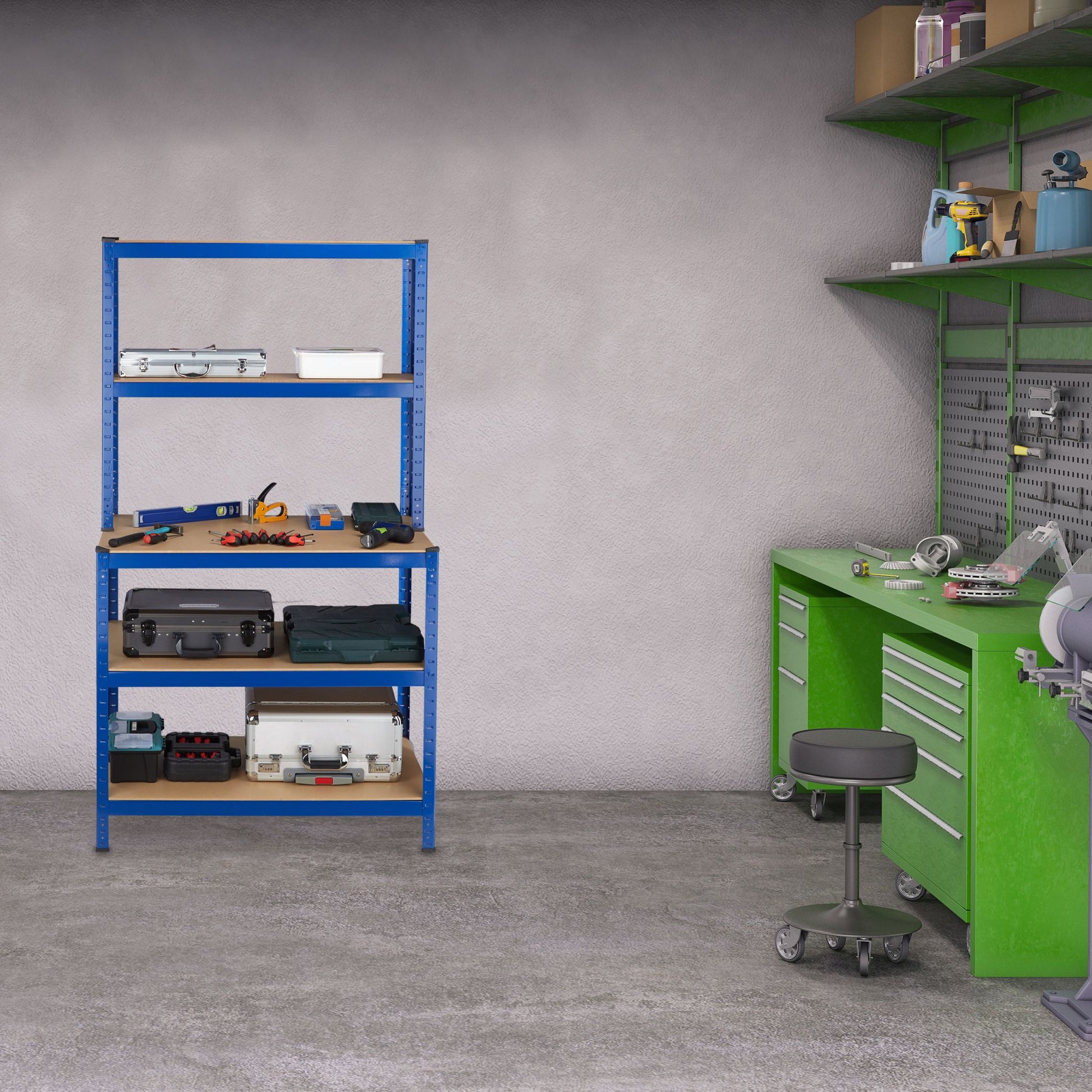 Schwerlastregal mit Werkbank blau Blau-Hellbraun von Relaxdays