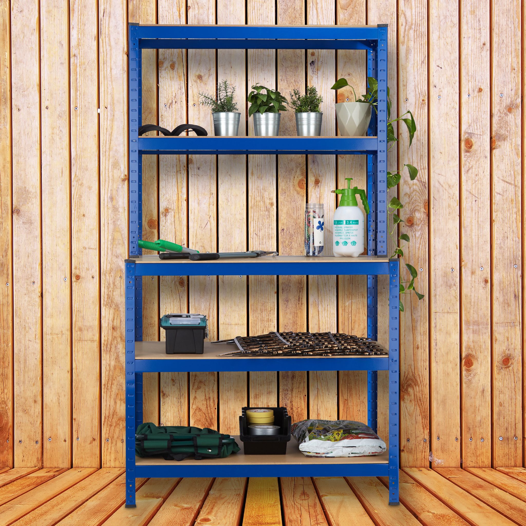 Schwerlastregal mit Werkbank blau Blau-Hellbraun von Relaxdays