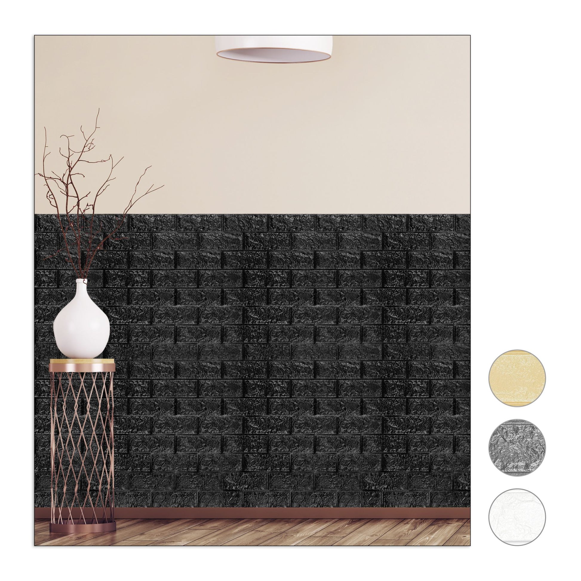 Wandpaneele selbstklebend 5er-Set Schwarz von Relaxdays
