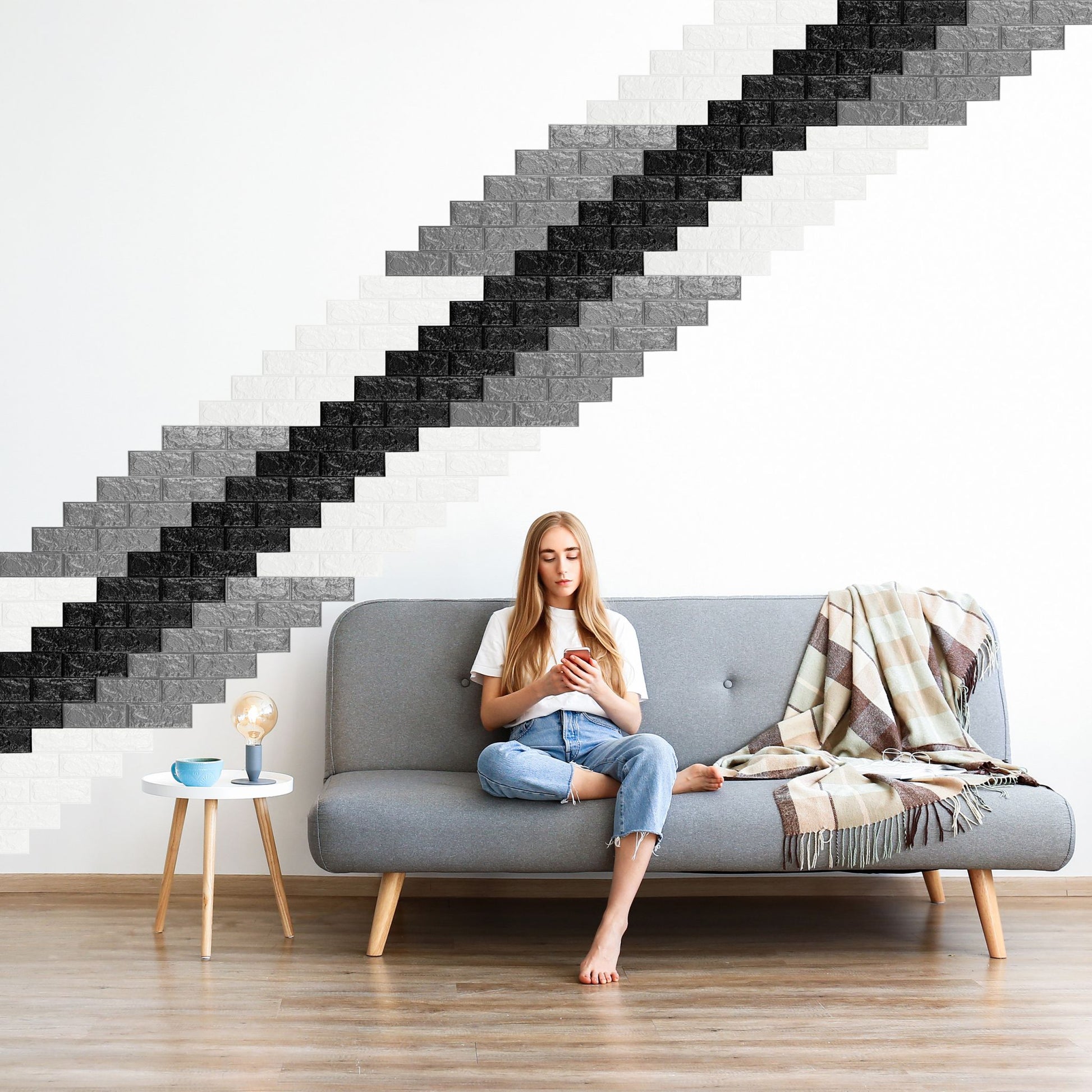 Wandpaneele selbstklebend 5er-Set Schwarz von Relaxdays
