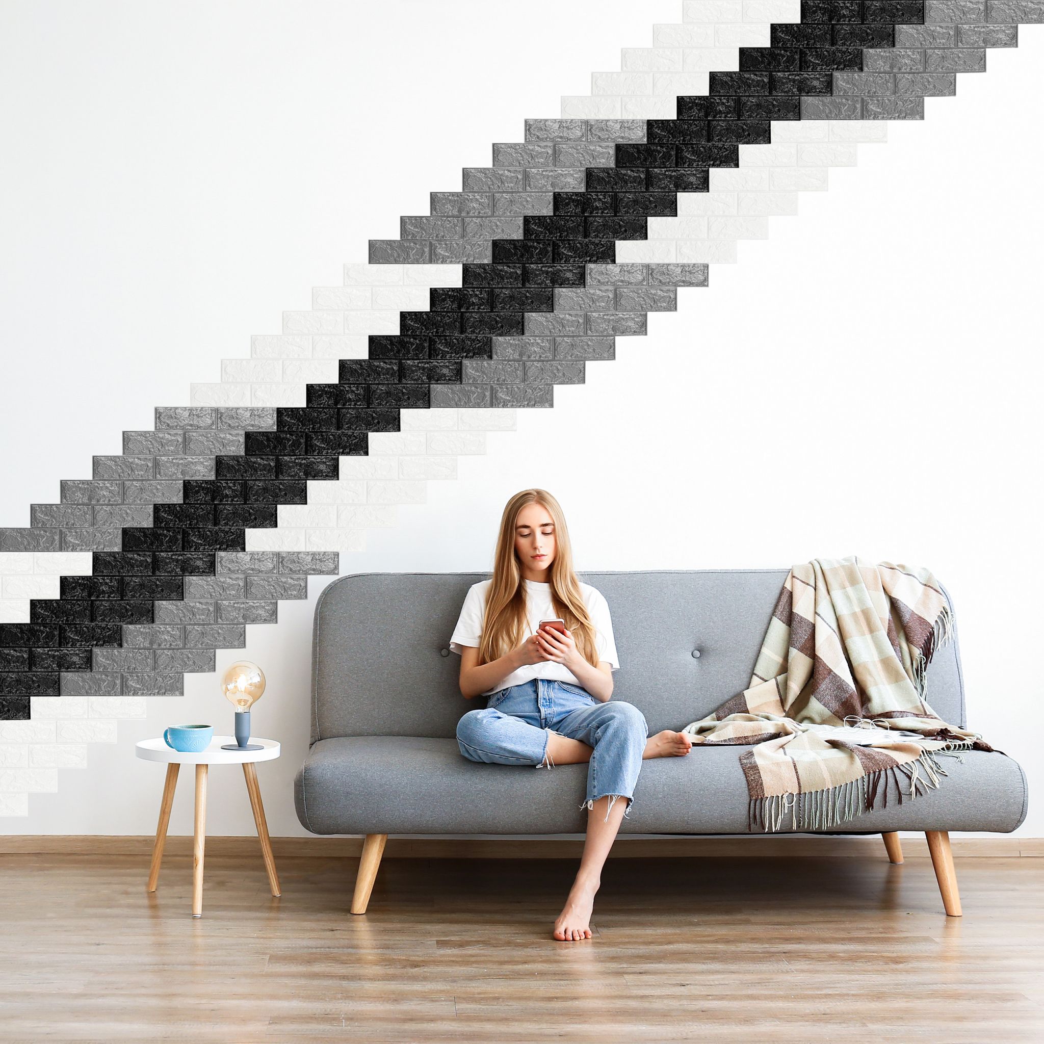 Wandpaneele selbstklebend 5er-Set Schwarz von Relaxdays