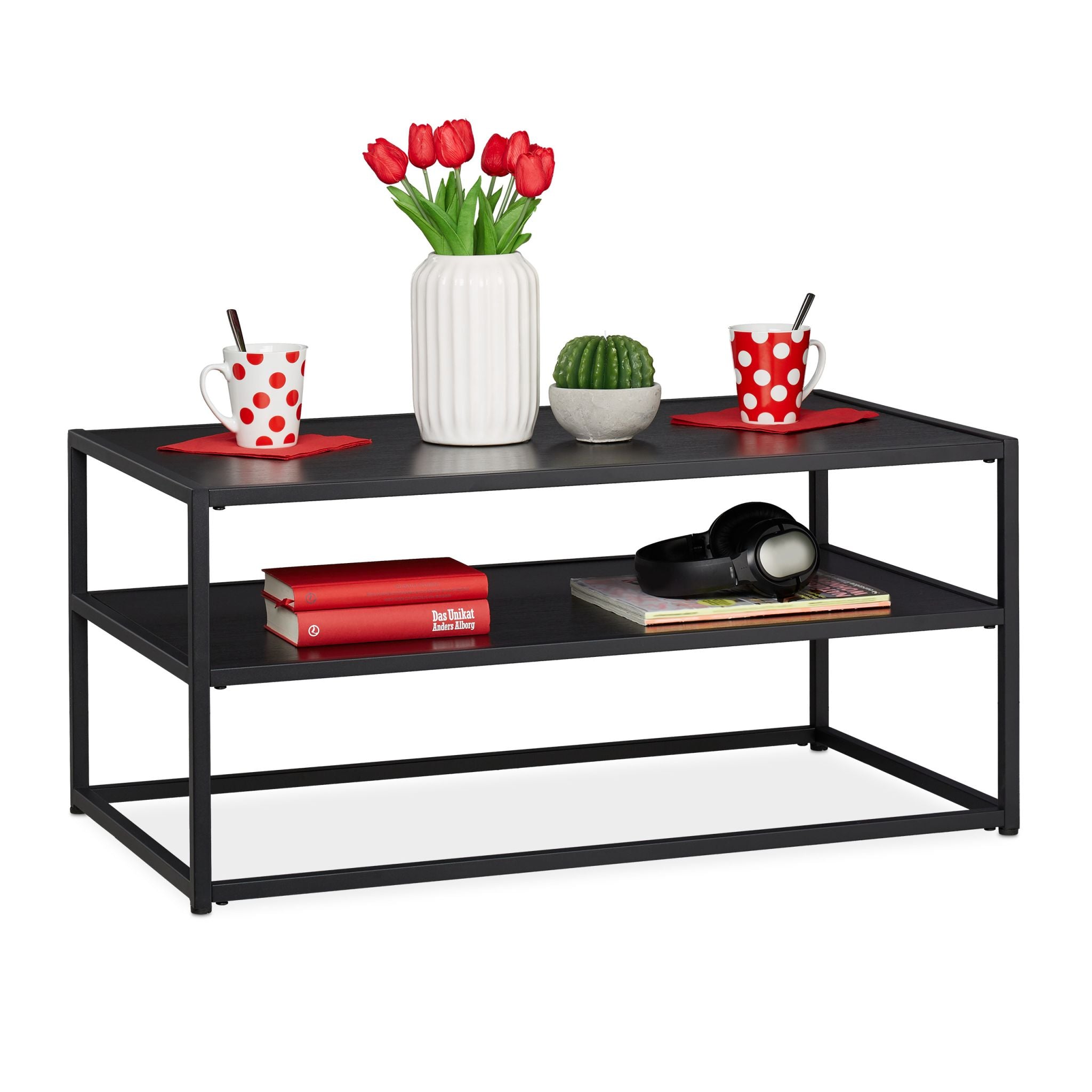 Couchtisch schwarz mit Ablage Schwarz von Relaxdays