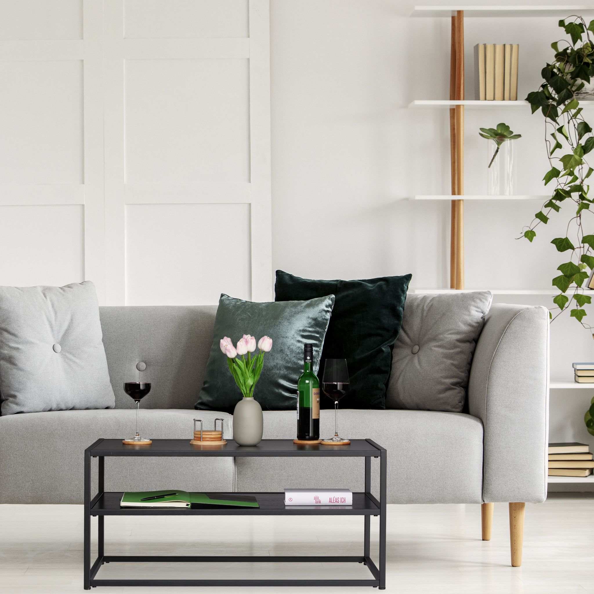 Couchtisch schwarz mit Ablage Schwarz von Relaxdays