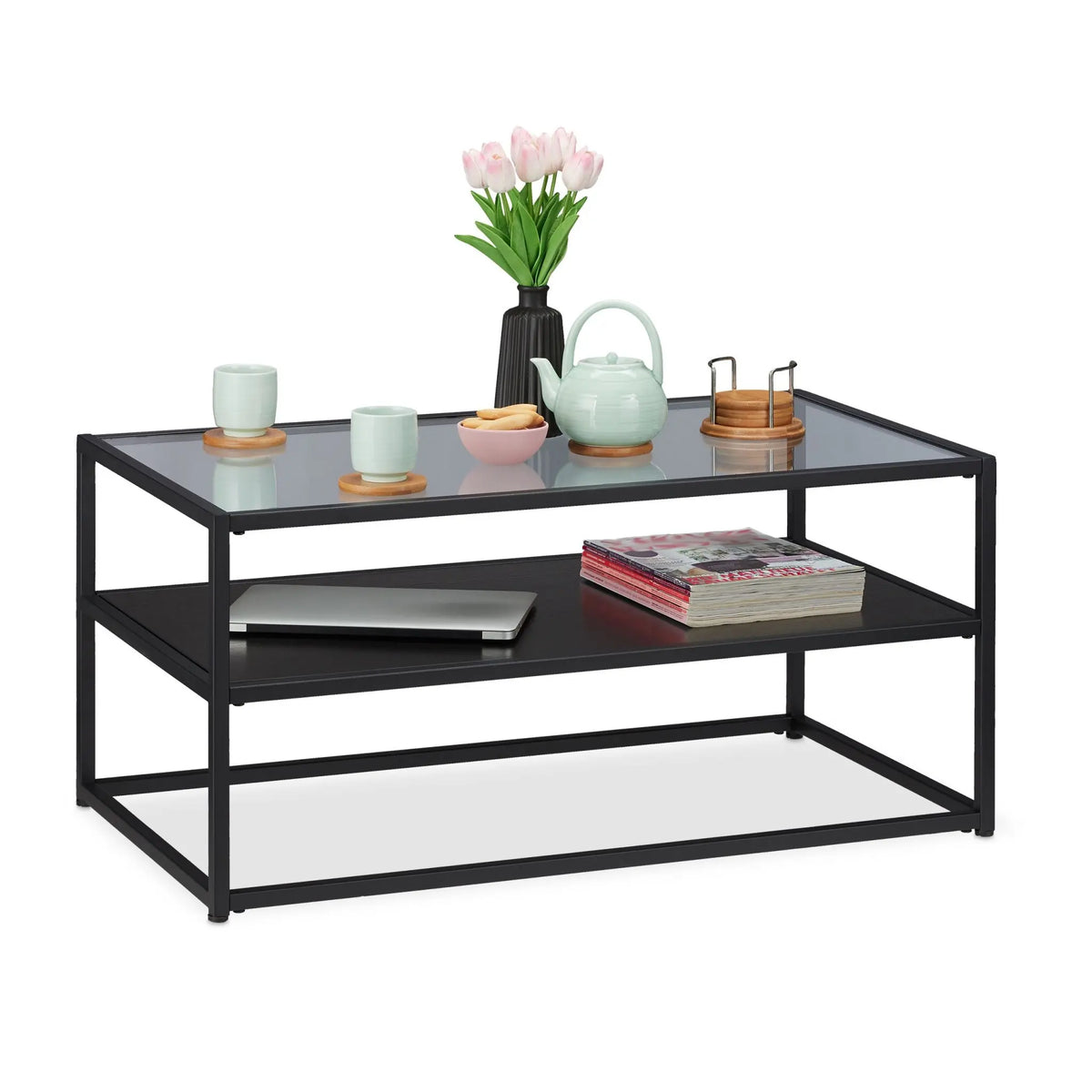 Couchtisch Glas Schwarz-Transparent von Relaxdays