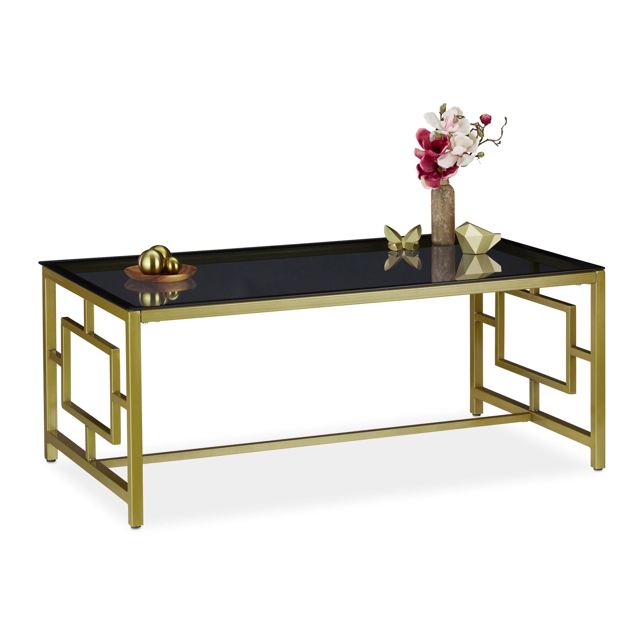 Couchtisch Glas Schwarz & Gold Gold-Schwarz von Relaxdays
