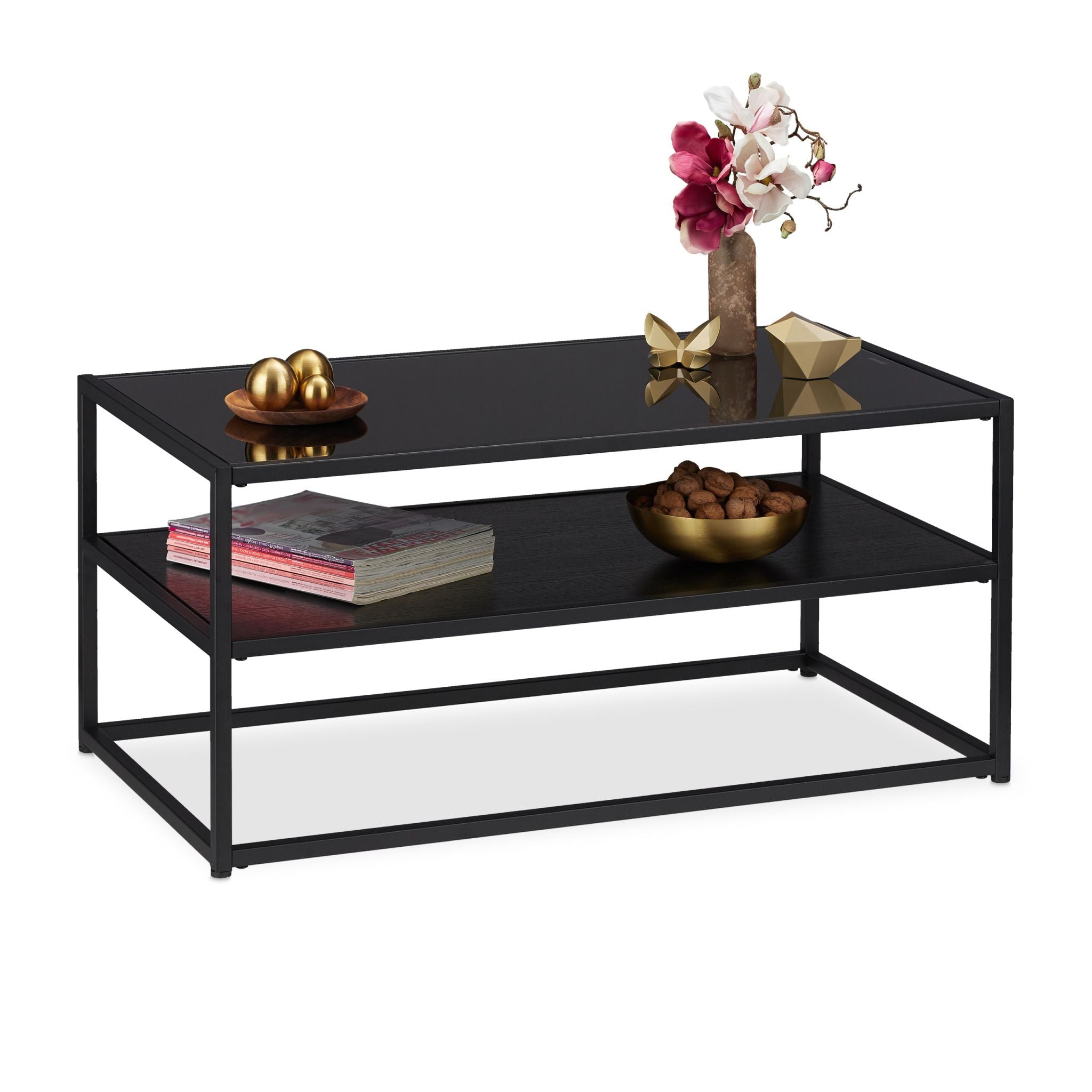 Couchtisch mit Glasplatte Schwarz von Relaxdays