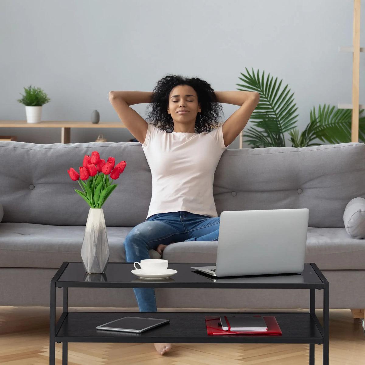 Couchtisch mit Glasplatte Schwarz von Relaxdays