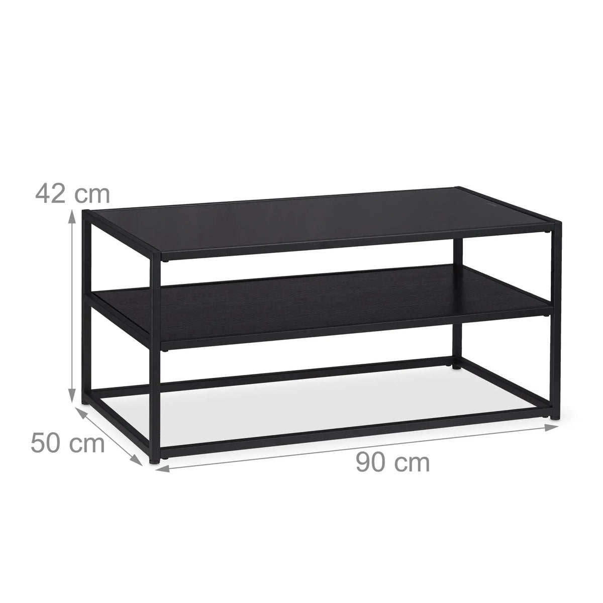 Couchtisch mit Glasplatte Schwarz von Relaxdays