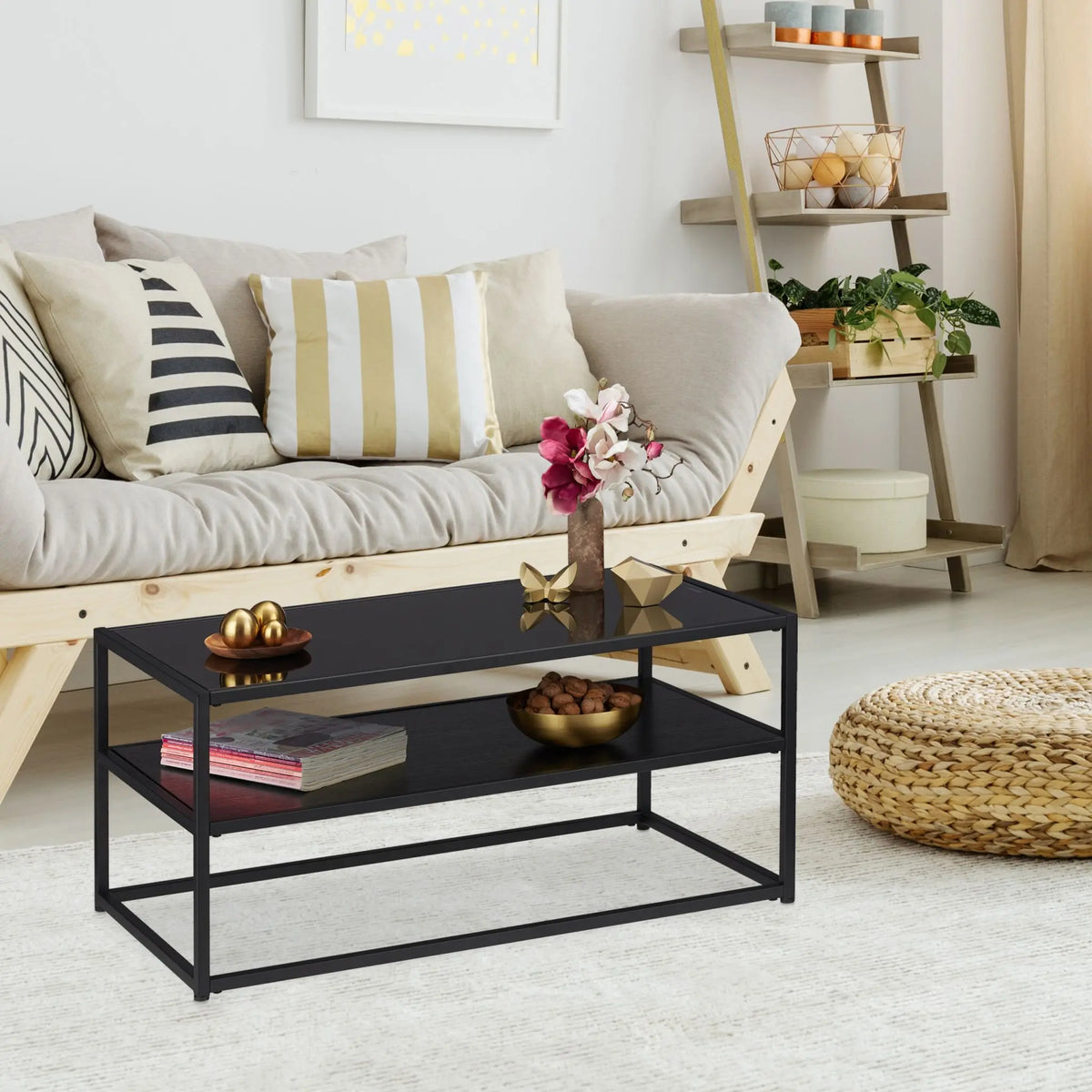 Couchtisch mit Glasplatte Schwarz von Relaxdays