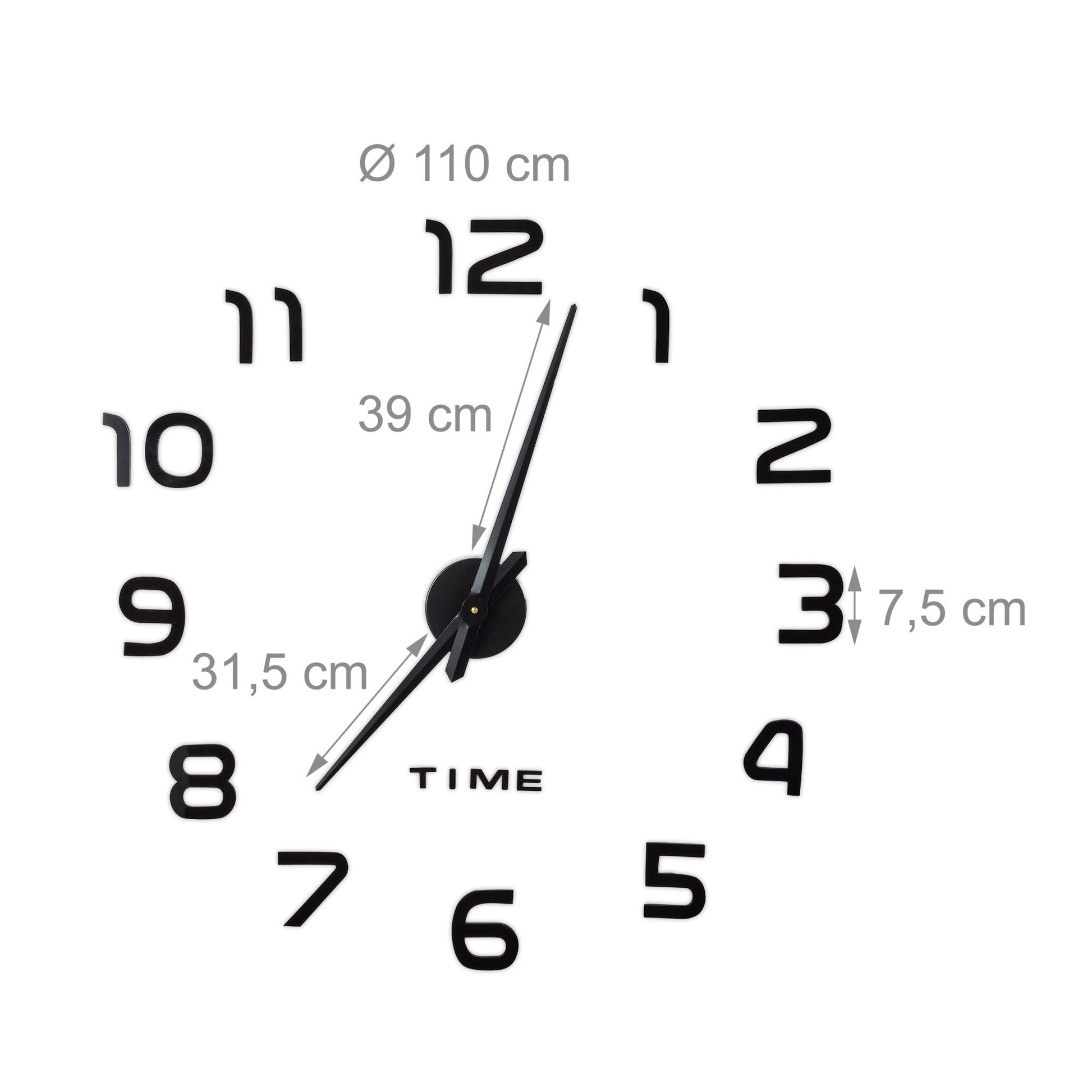 DIY Wanduhr mit 3D-Zahlen Schwarz von Relaxdays